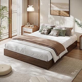 Solid Wood Platform Bed with Sturdy Wooden Slats, California King Size Floor-Standing Bed Frame, Modern Minimalist Design Bed Frame, No Box Spring Needed, Easy Assembly