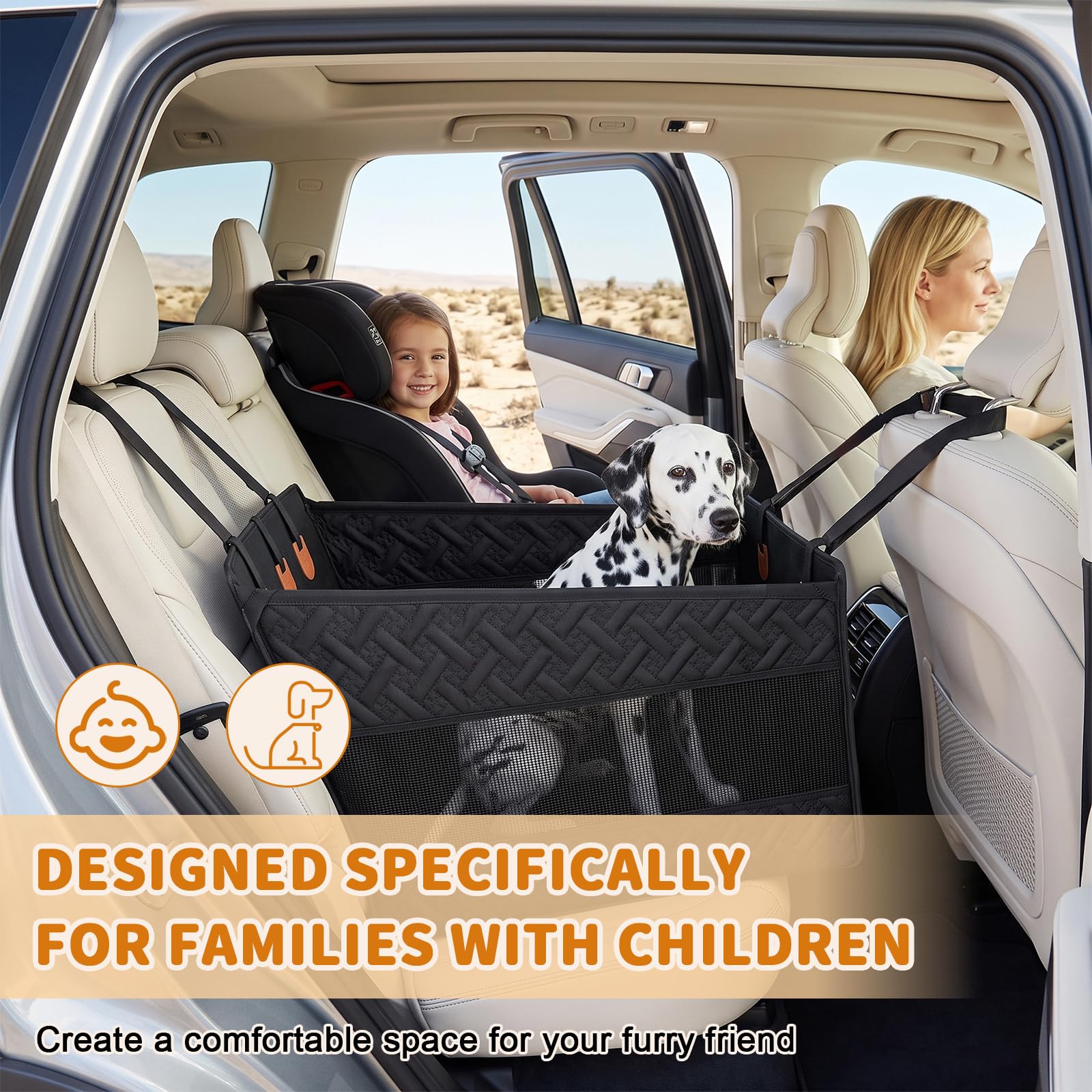 Siège Auto Chien, Siège Voiture Chien, Panier Voiture Chien – Extra Stable avec Fond Rigide Renforcé, Ceinture de Sécurité, Imperméable Oxford, pour Chiens Moyens et Grands Jusqu’à 50KG