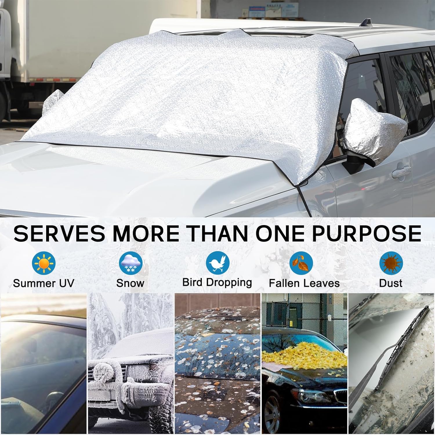 Car Windshield Snow Cover Compatible for 2024 2025 Toyota Land Cruiser Prado 250 J250 LC250, for Ice and Snow, UV & Frost Wiper Mirror Protector Windproof Sunshade Cover Accessories