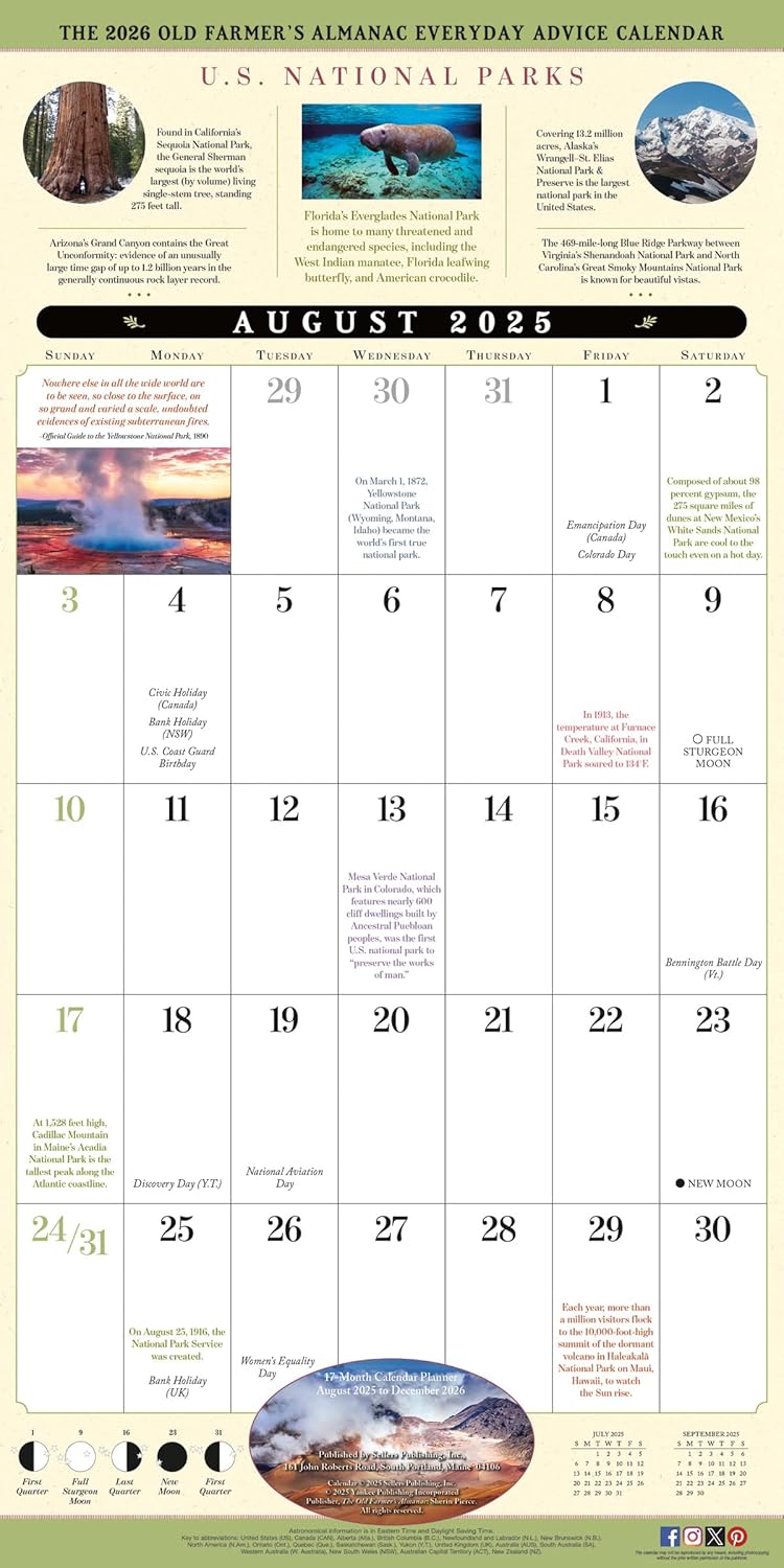 The Old Farmer’s Almanac 2026 Wall Planner: Everyday Advice, Fun Facts & Quotes, 12-Month Family Calendar Book with Large Grids & Seasonal Almanac Themes - Image 3