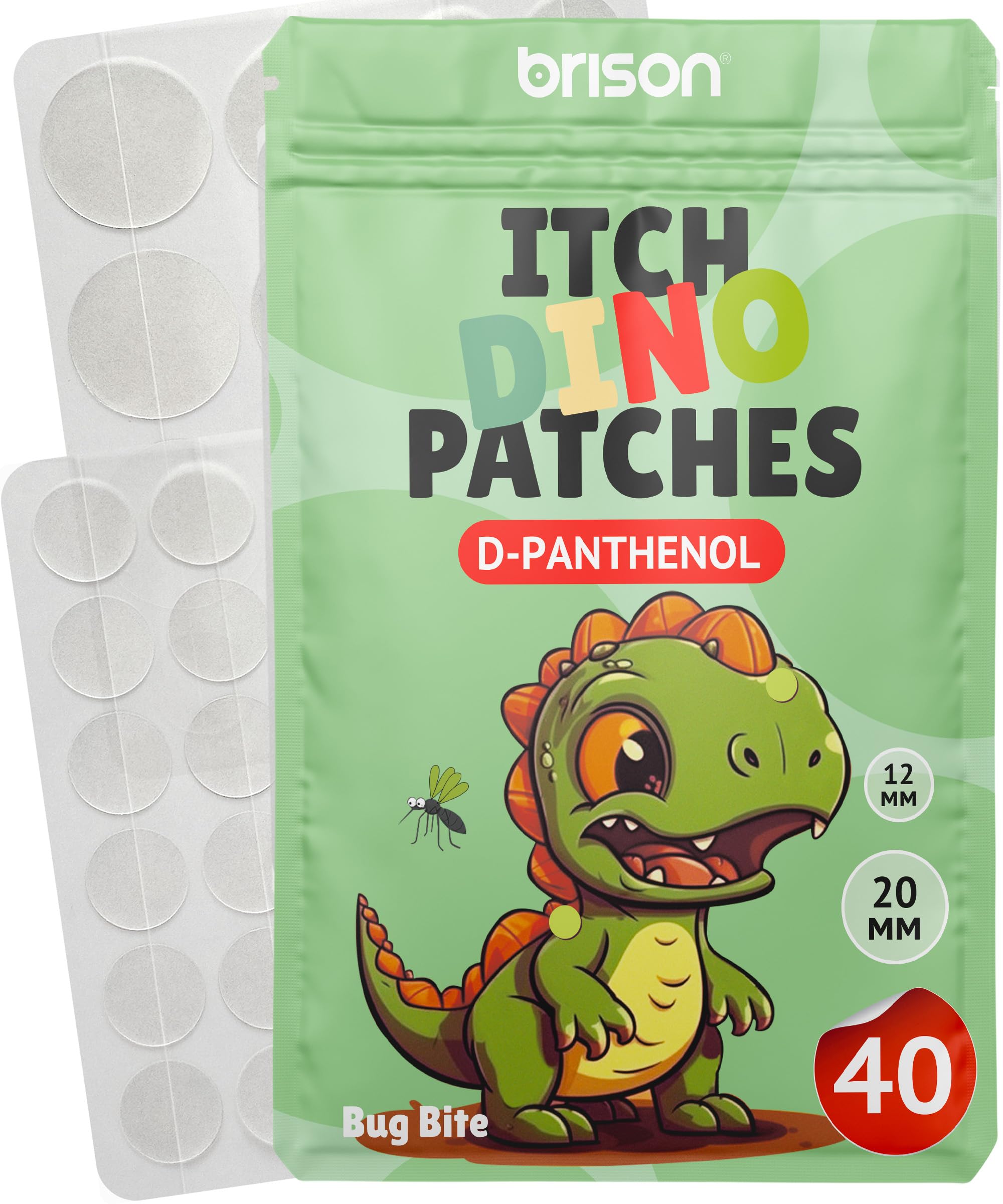 BRISON Itch Relief Patches for Bites & Stings - 40 pcs Aloe - Anti Itch Stickers Natural D-Panthenol Formula Indoor Natural Camping Essentials for Kids Adults