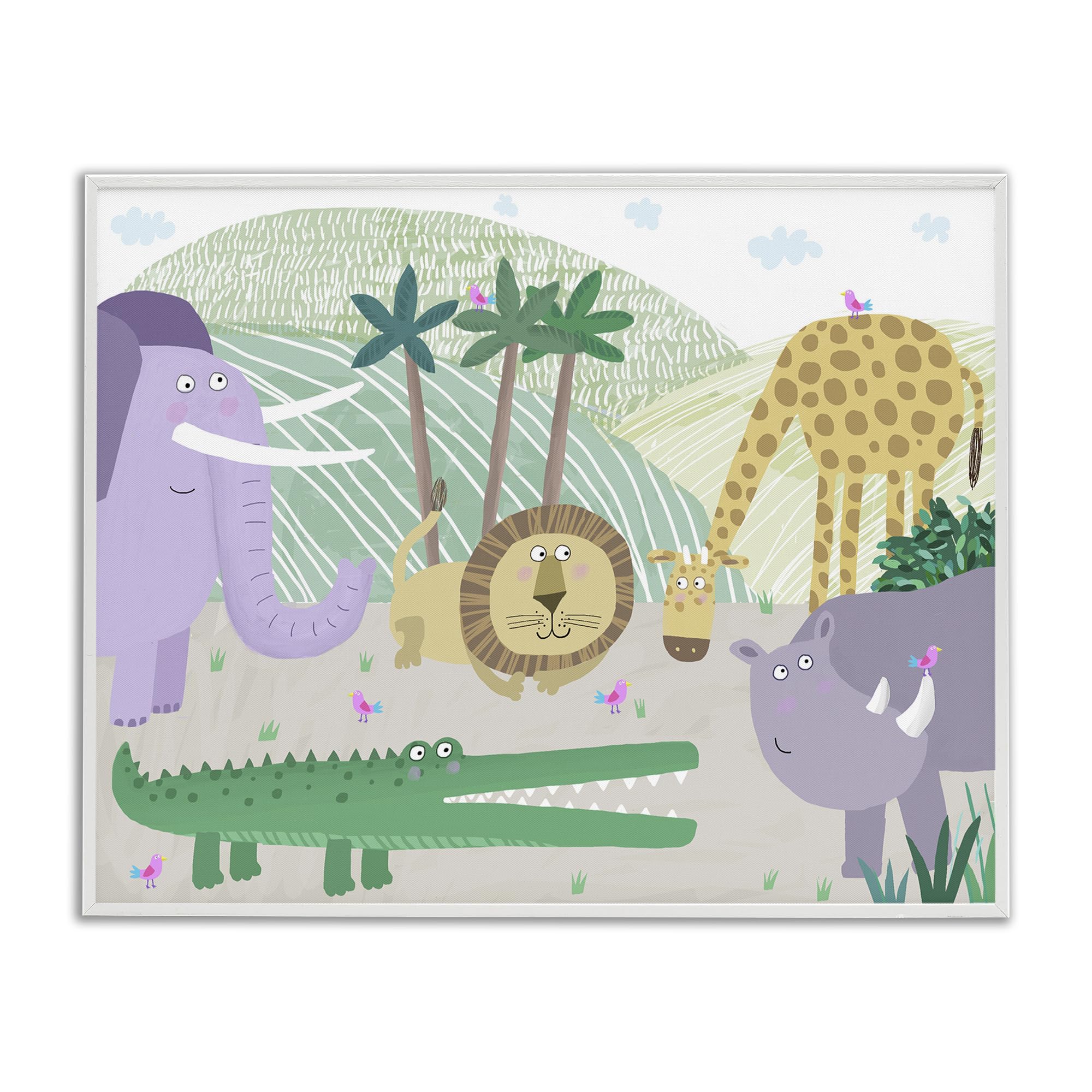 Stupell Industries Coastal White (Textured) 'Jungle Savannah Animals'| Framed Giclee Art