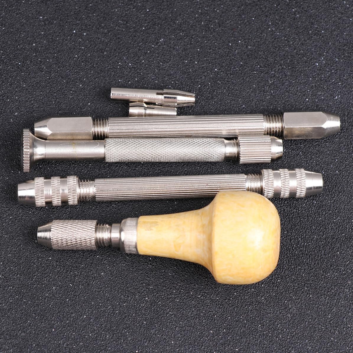 Alipis 4pcs Hand Drill Set with Single Head and Double Head Alloy Steel and Wooden Pin Vises for Wood and Plastic Drilling, Good Holding Touch and Hole Punching Tool for Home and Craft