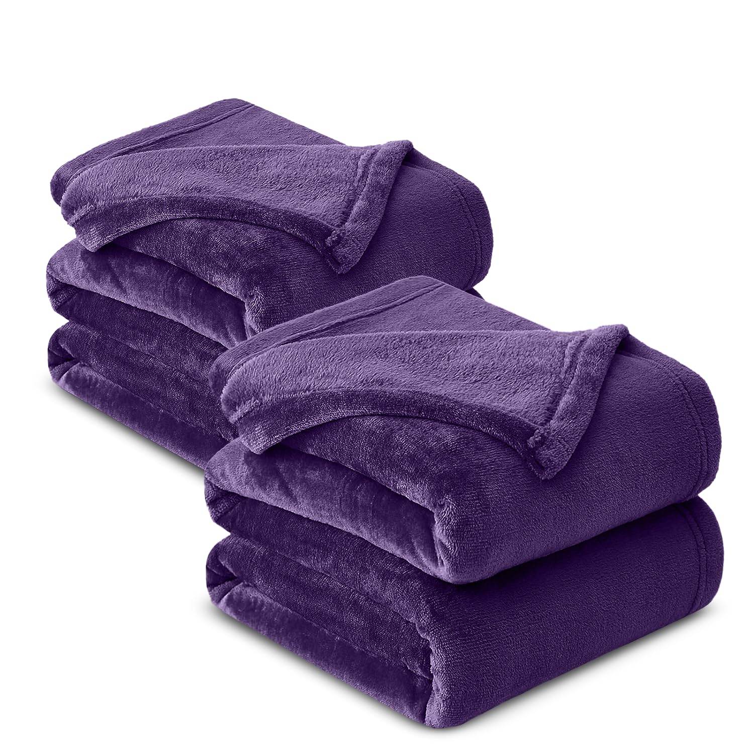 Hafaa Fleece Blanket for Bed Pack of 2 - Soft Cosy Fluffy Throw Blankets All Weather, Warm Versatile Large Throws for Sofas/Couch, Purple Queen Size 200x240 cm