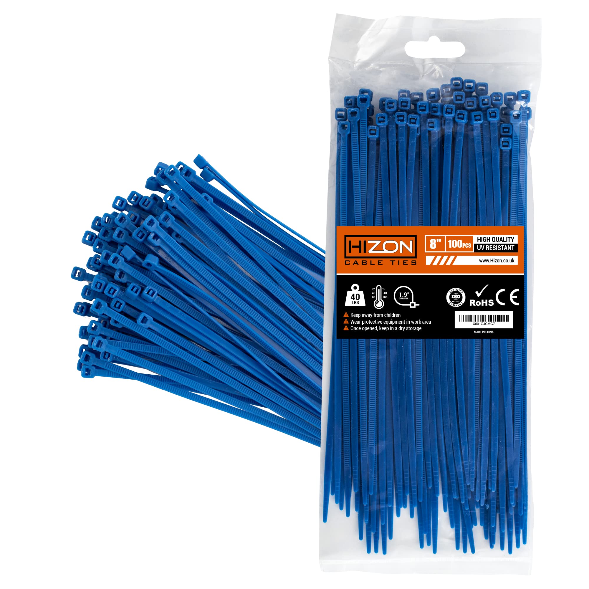 Hizon Blue 100 Pack Of Cable Ties, 200Mm X 3.6Mm, 8" Premium Tie Wraps, Nylon Zip Ties, Perfect For Home, Office, Garage And Workshop… 18.1Kg