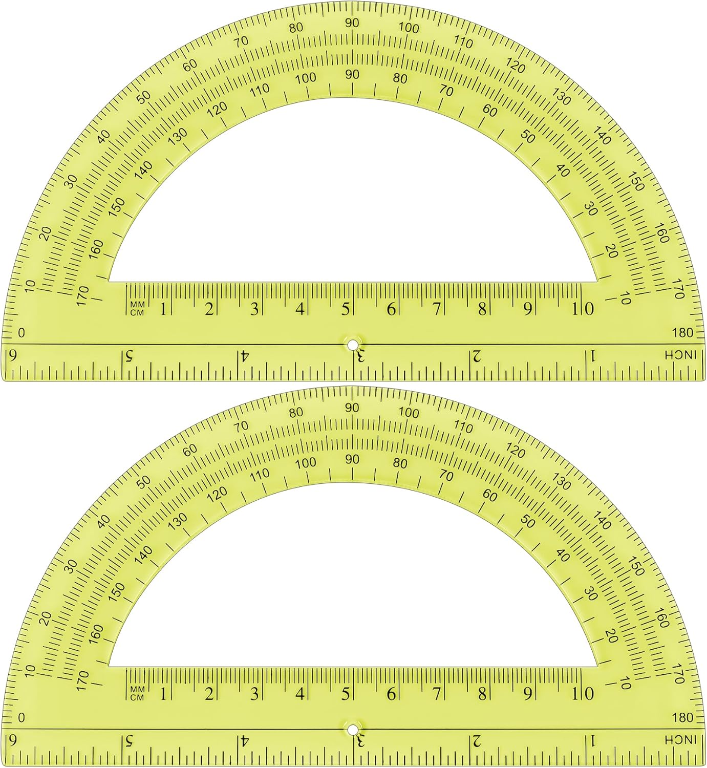 Plastic Protractor Math Protractors 180 Degrees for Geometry Classroom Student School Office Supplies, 6 Inch, Pack of 2 (Yellow)