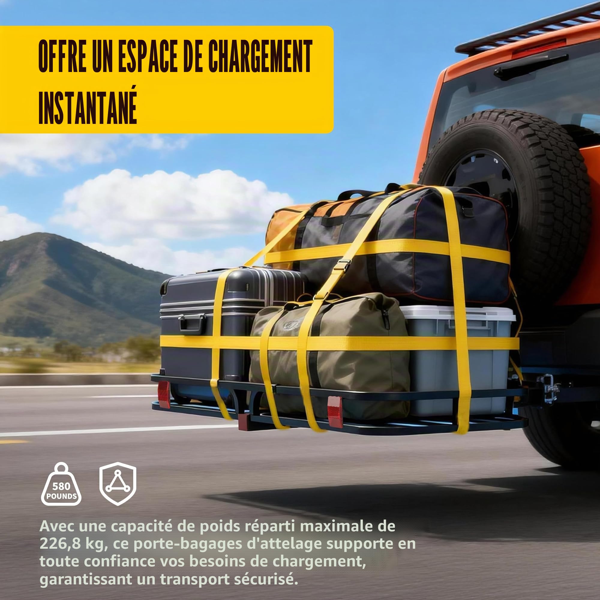 MAXXHAUL 70107 Porte-Bagages attelage en Acier avec Rails latéraux Hauts pour Camping-Car, camions, SUV, camionnettes, Voitures, capacité de Charge de 227 kg, 135 x 49 cm, Noir