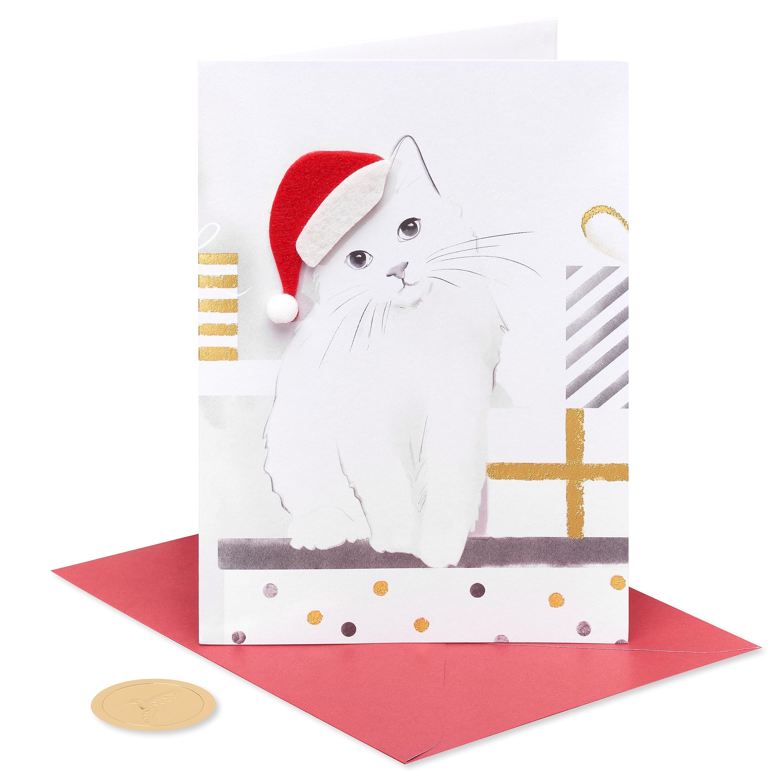 Papyrus Lot de 8 cartes de Noël en forme de chat avec enveloppes, Merry Christmas and a Happy New Year, chapeau de Père Noël
