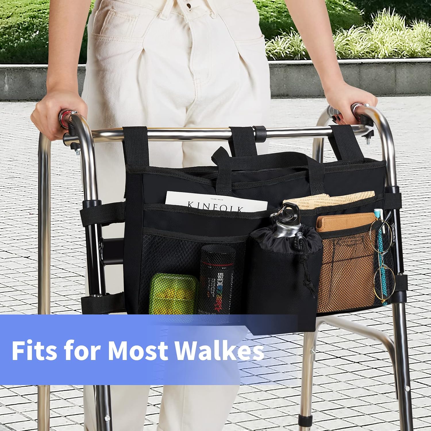 Walker Baskets for Folding Walker with Cup Holder Walker Storage Bag Hand Free Walker Organizer for Rollator, Wheelchair, Folding Walkers(Black) : Health & Household