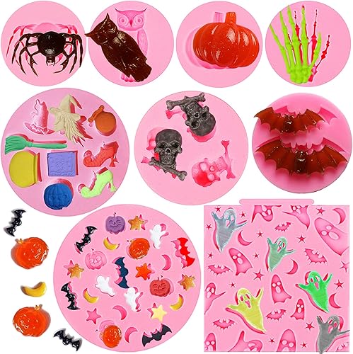 Moldes de silicona para Halloween diseño de fantasma diseño de búho calabaza murciélago calabaza araña fantasma caramelo pasteles arcilla resina