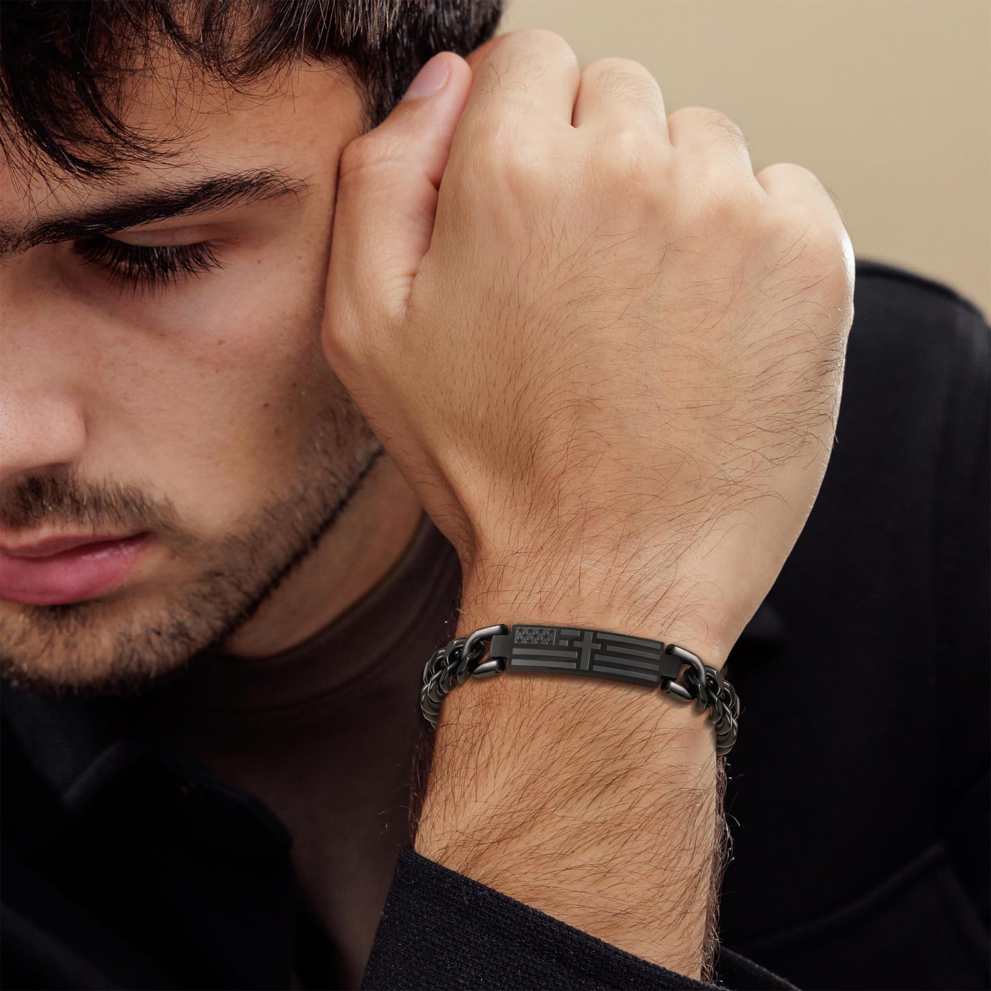 Gifts for Dad Husband Son Religious Christian Gifts Cross Bracelet for Men Teen Boys Adjustable Stainless Steel Bracelets for Men with American Flag Boyfriends Brother Grandson Baptism Birthday Gift