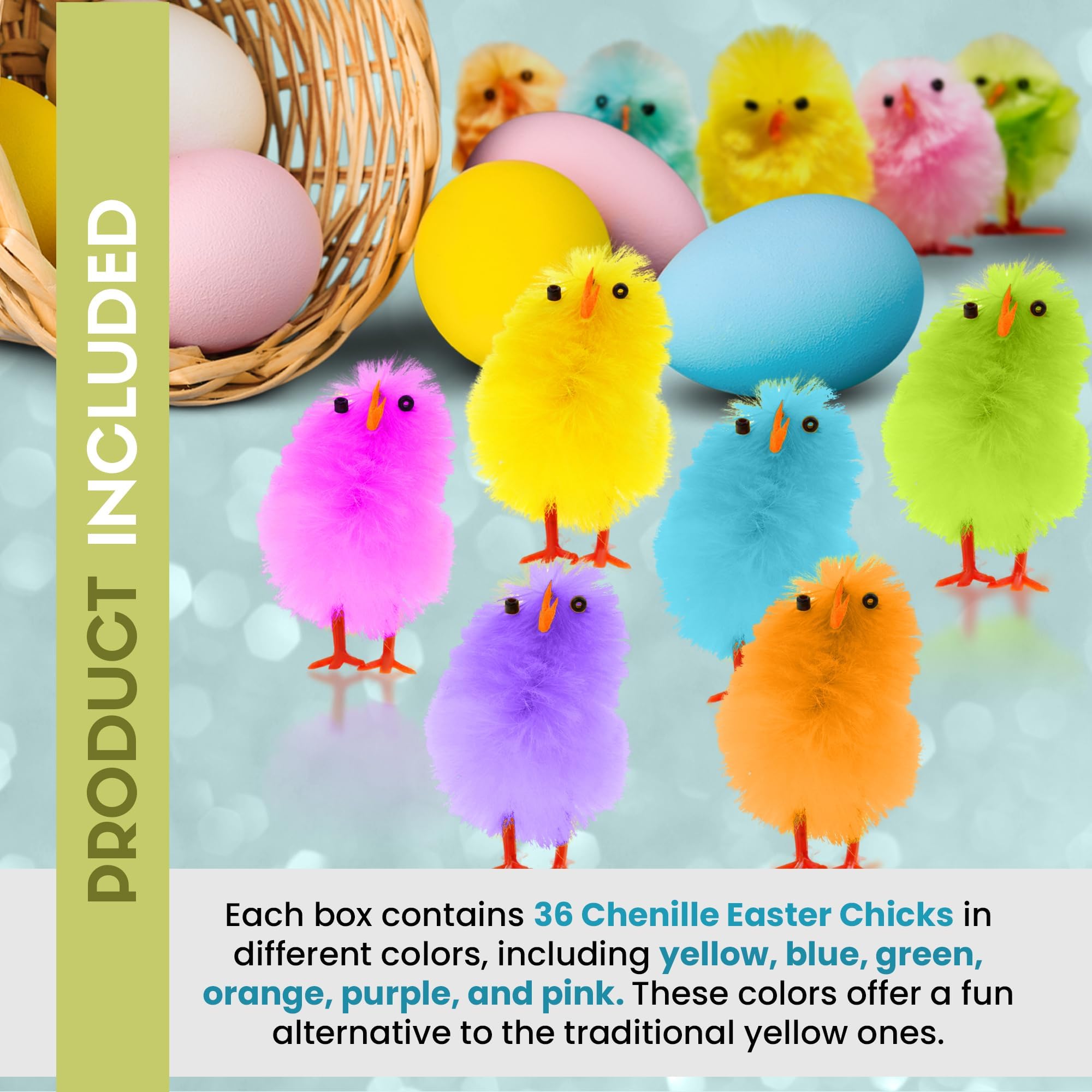 36pc Easter Chicks for Craft - Coloured Small Fluffy Easter Chick Decorations 6 Colours Included - Colourful Little Baby Chic — view 5