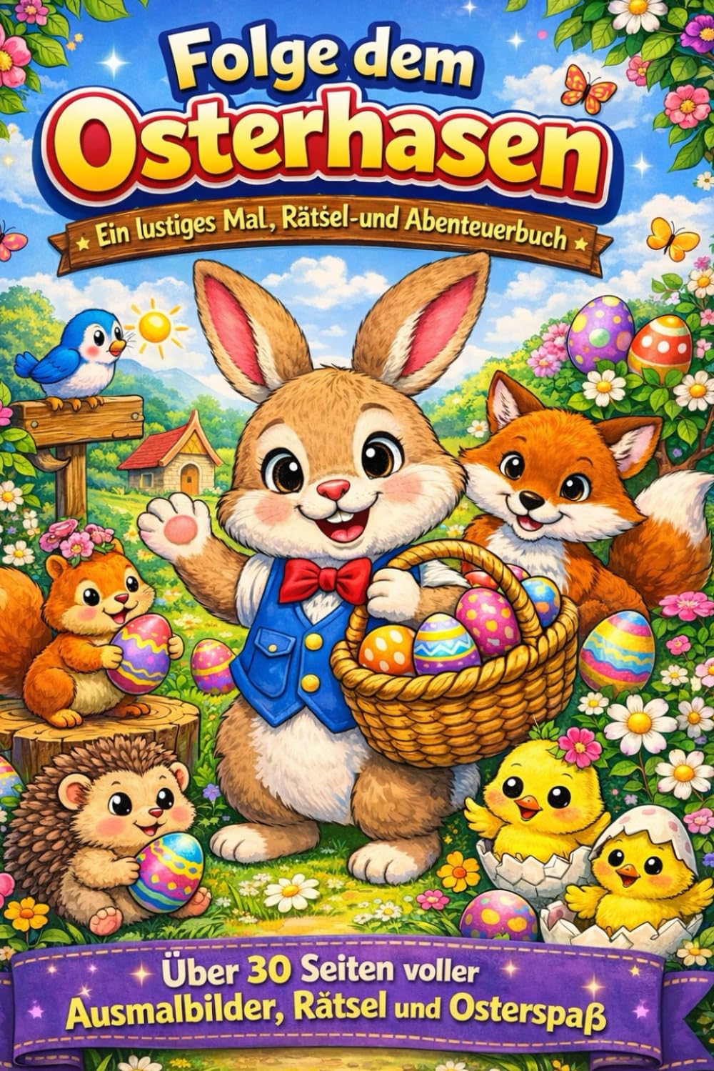 Folge dem Osterhasen - Ein lustiges Mal-, Rätsel- und Abenteuerbuch: Ostermalbuch für Kinder ab 3 Jahren mit Ausmalbildern, Rätseln, Labyrinthen, ... – Perfekt für Kindergarten und Ostergeschenk