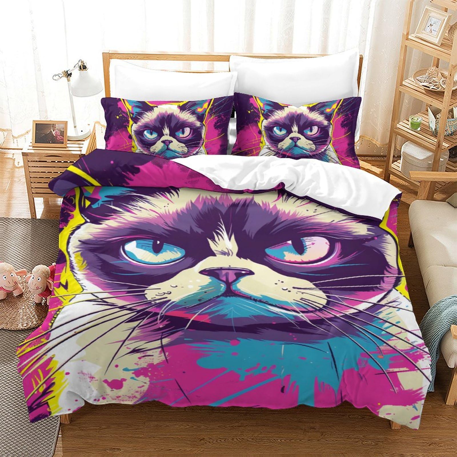 Linge de lit Grumpy le Chat en microfibre douce avec fermeture éclair zip