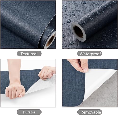 Miniatura 7 de YENHOME Papel tapiz de lino texturizado de 17.7 x 200 pulgadas para dormitorio, sala de estar, papel de contacto beige y gris, papel de pared