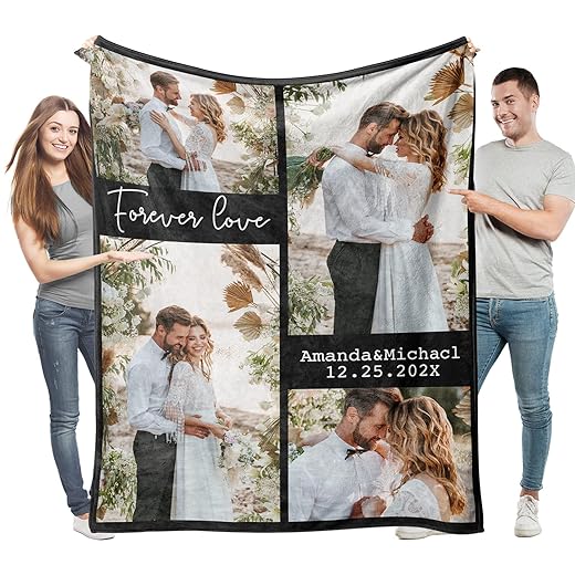 01. Easycosy Personalized Photo Blankets for Couples Gifts - Custom Picture Throw Blanket - Heartwarming Christmas Gift Ideas for Any Kind of Couple - Cozy, Sentimental, and Thoughtful Keepsake to Celebrate Love and Connection