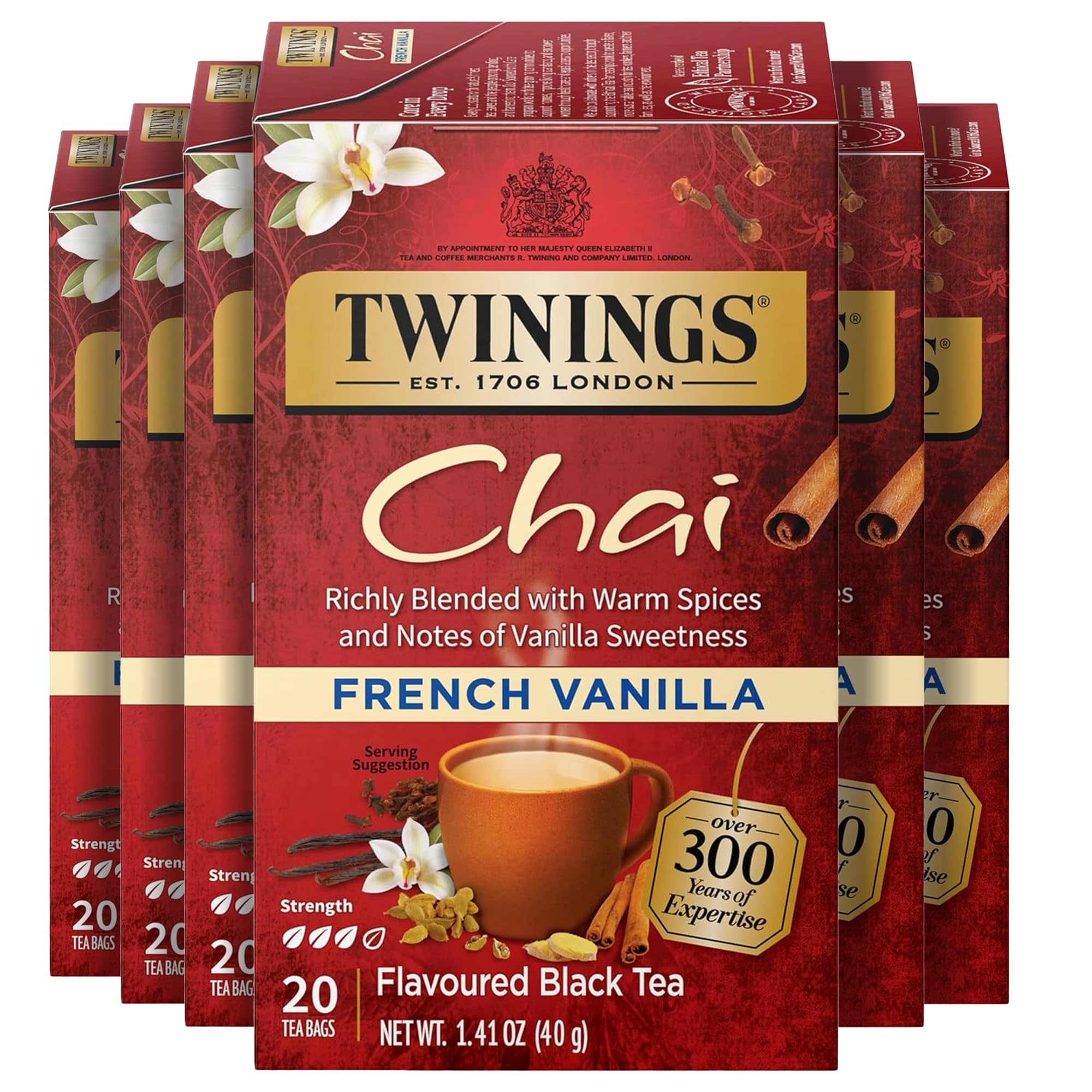 Twinings Chai Tea, French Vanilla, 20 Count Bagged Tea (6 Pack) by Twinings