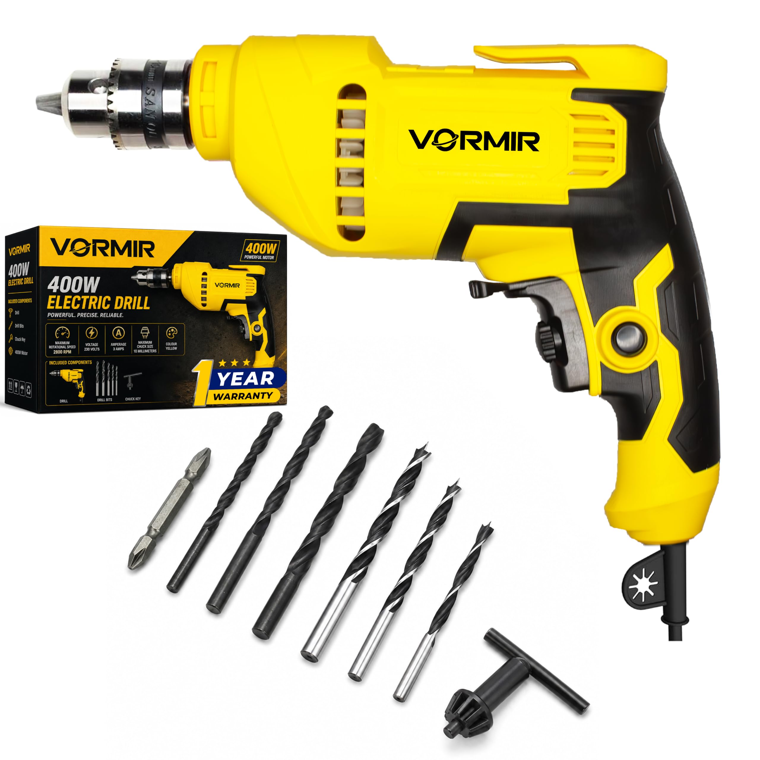 VORMIR VR ED06-91 Electric Drill, 400W, 2800 RPM, 10mm Chuck, Variable Speed, Forward/Reverse for Wood & Metal-image-48