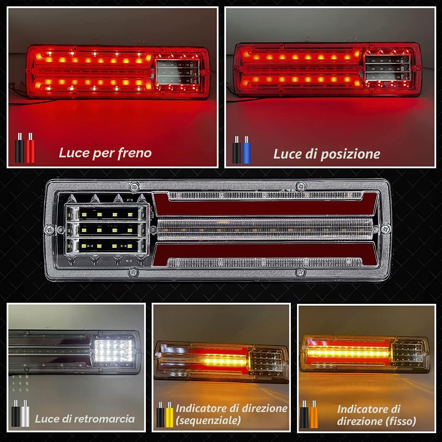 2PCS Fanali Posteriori Rimorchio 24V,62 LED Luci di Stop Posteriori Integrato Freno Indicatore di Direzione/Luce di Corsa/Luce di Inversione per Rimorchio Pickup RV Camper UTV UTE Vans