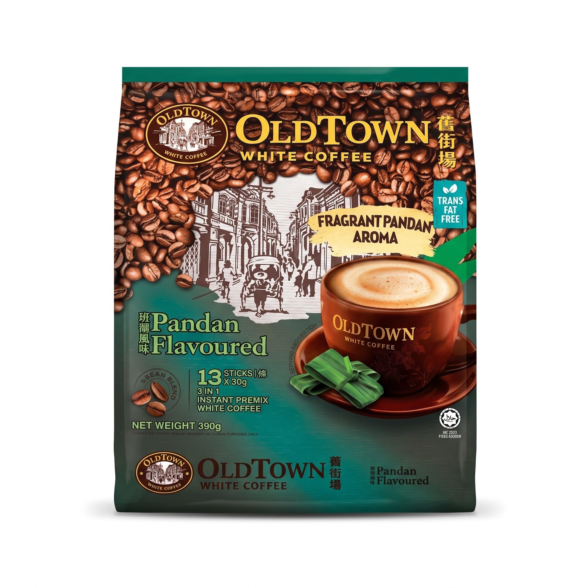 Old Town Café Blanco Instantáneo 3 en 1 Sabor Pandan - 13 Sobres x 30g