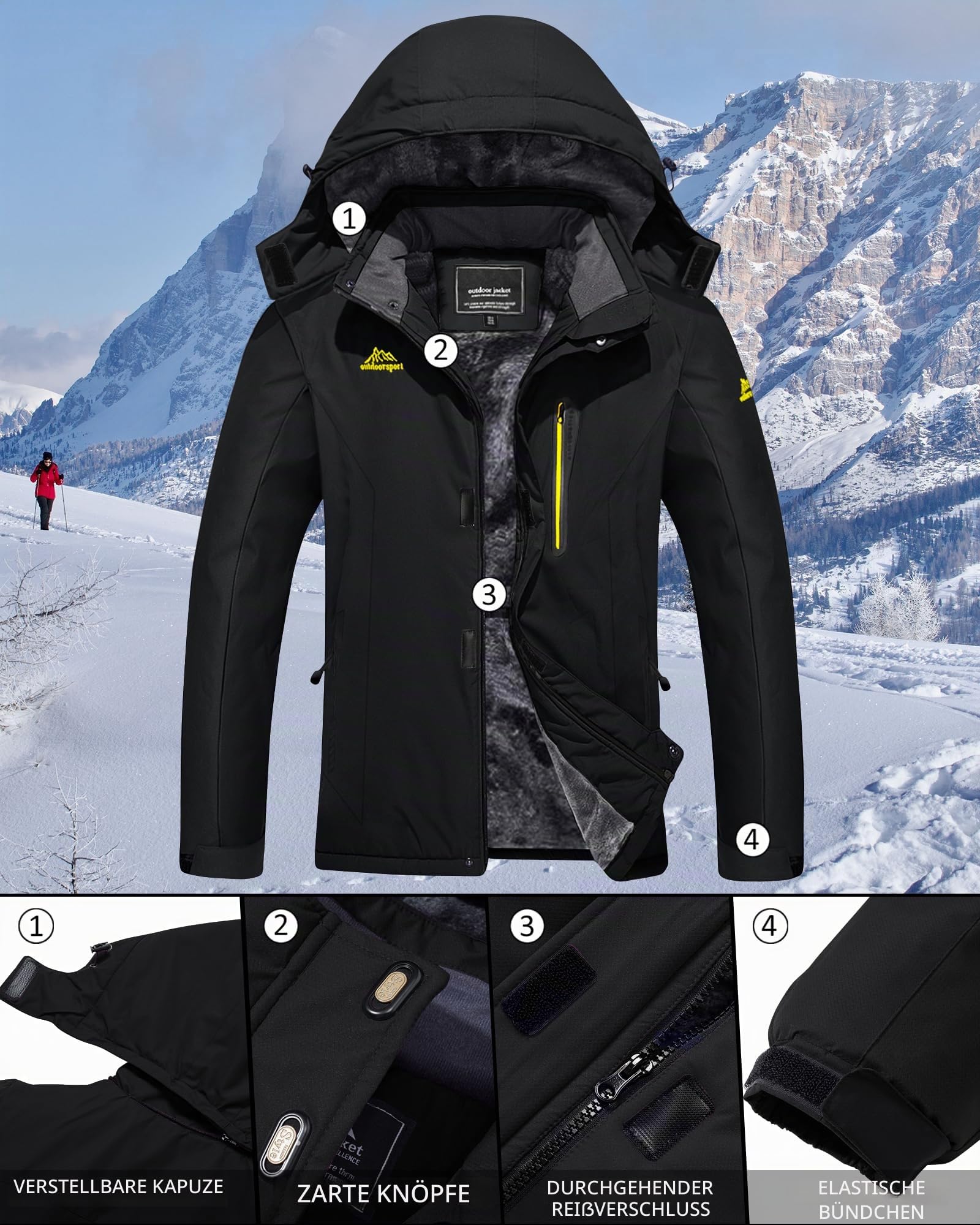 TACVASEN Damen Winterjacke Fleece Skijacke Wasserdicht Warm Softshelljacke Gefüttert Outdoor Funktionsjacke mit Kapuzen