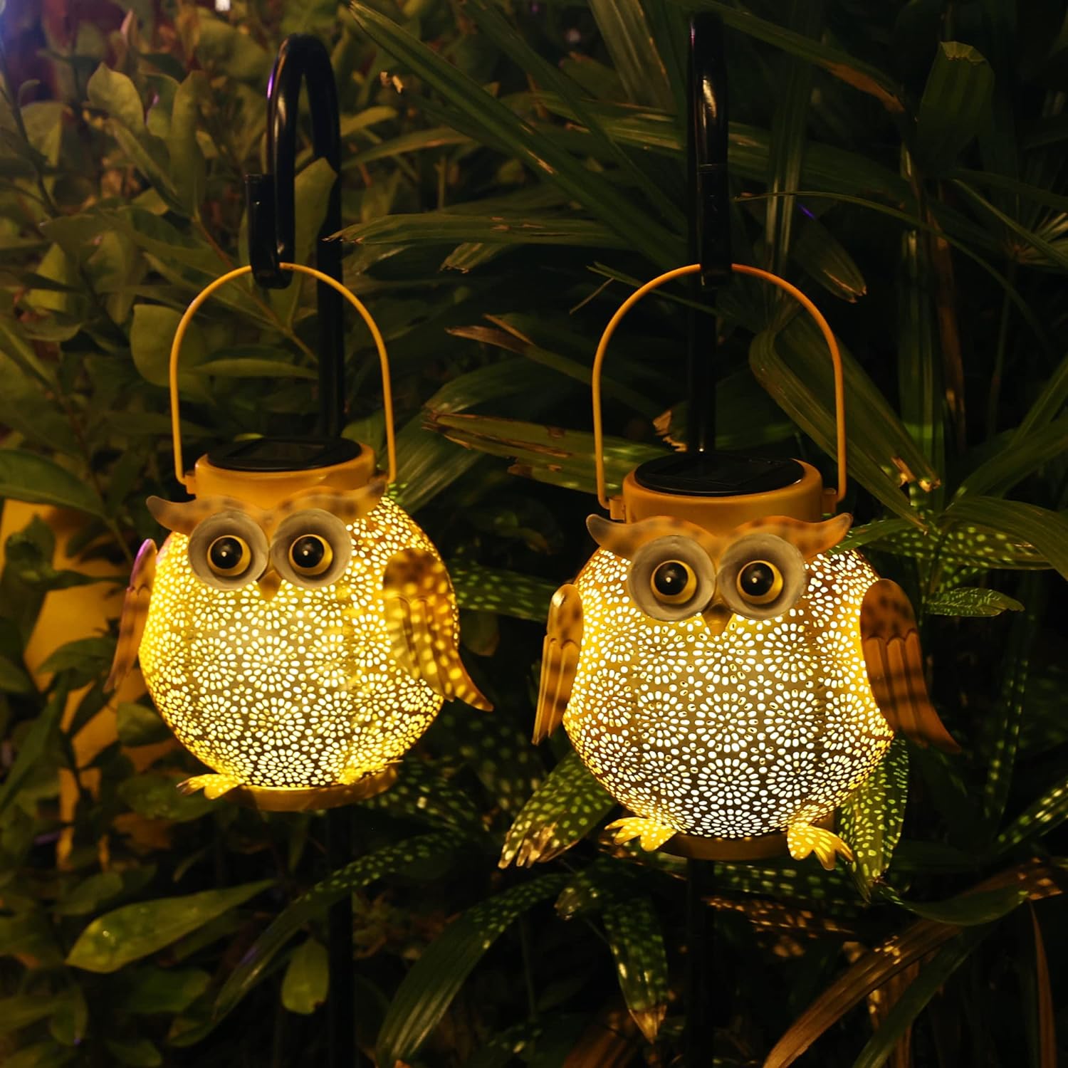 2 Pack Hanging Solar Lanterns - Garden Light Waterproof Metal Decorative Solar Lantern Lights Outdoor for Patio Yard Table Pathway with Owl Pattern 2 Pack Owl Lantern