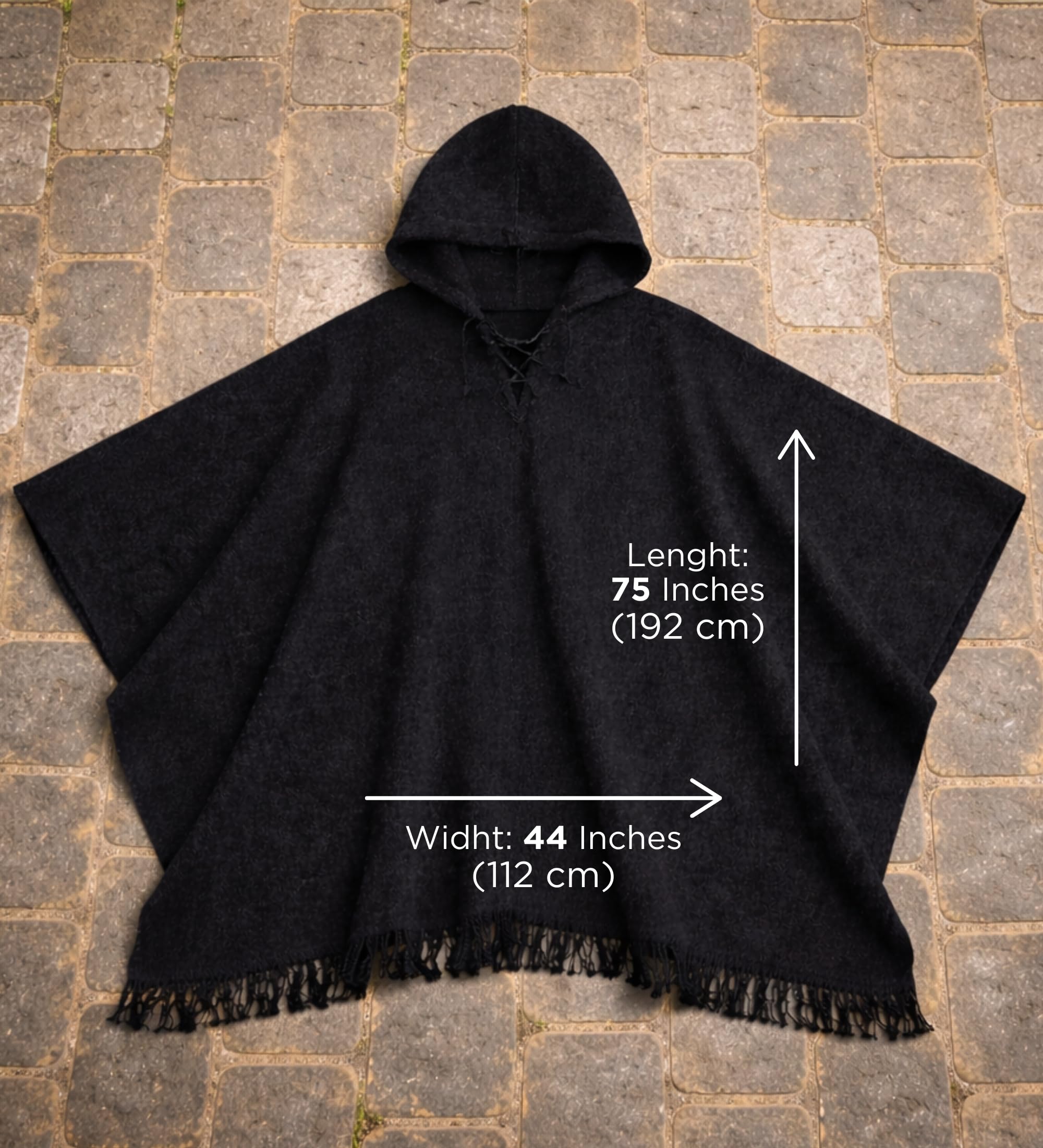 Gamboa Alpaca Poncho Hombre con Capucha Estilo Mexicano Lana Otoño Invierno Negro