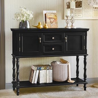 Console Table with Drawers and Storage Cabinet Wood Black Console Table Narrow with Drawer Console Tables for Living Room Entrance Hallway Bedroom