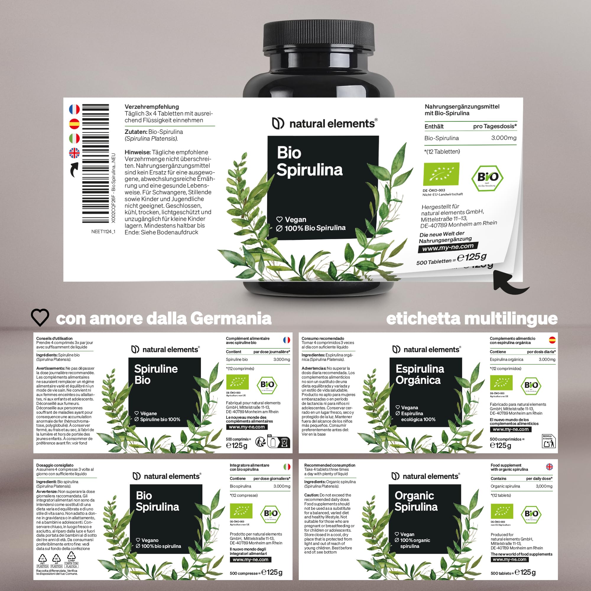 Spirulina Biologica – 500 compresse – 3000mg – vegana, ad alto dosaggio, senza additivi inutili