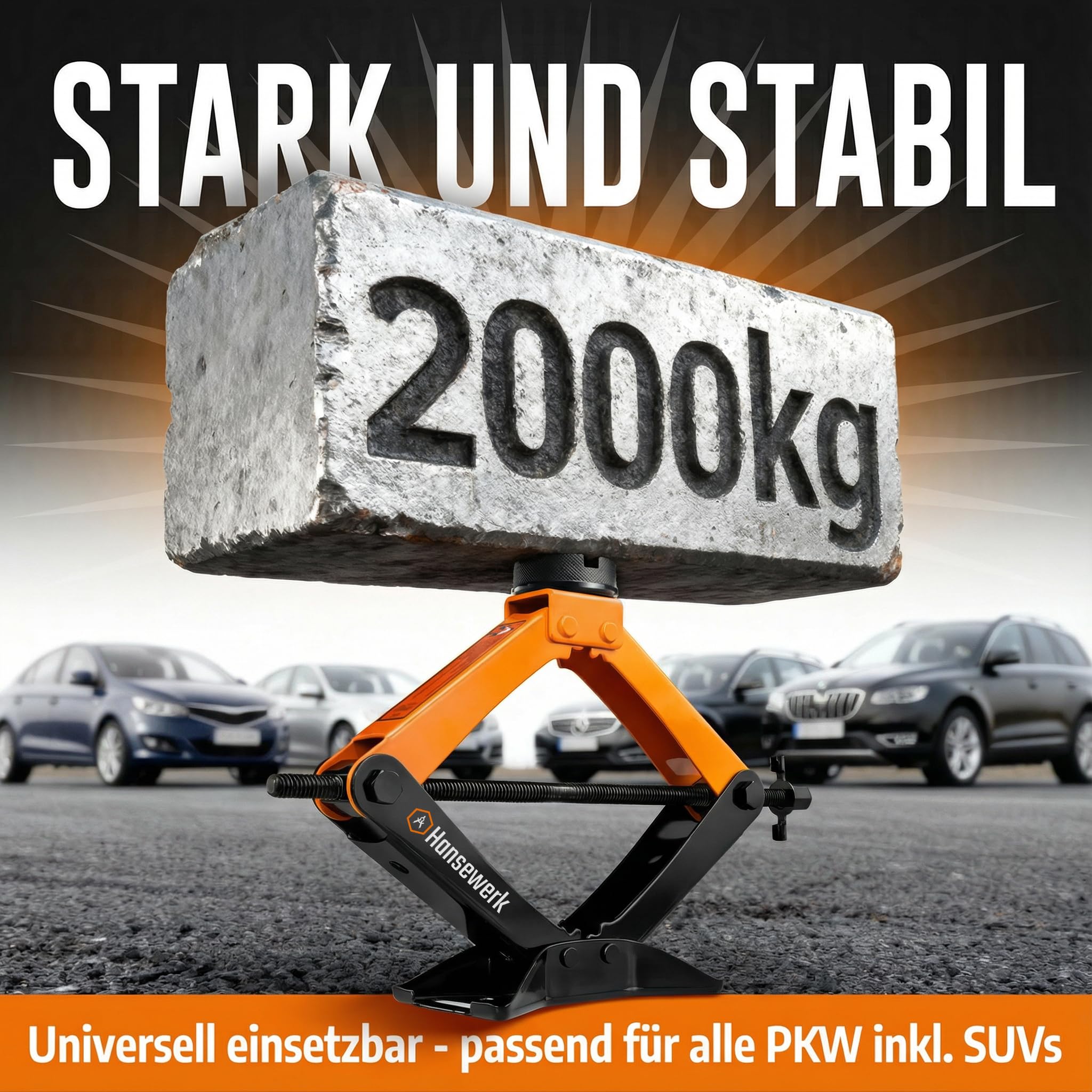Wagenheber Scherenwagenheber 2t inkl. Ratsche (Basic) | 360° schützender drehbarer Gummikopf | geeignet für alle PKW inkl. SUV