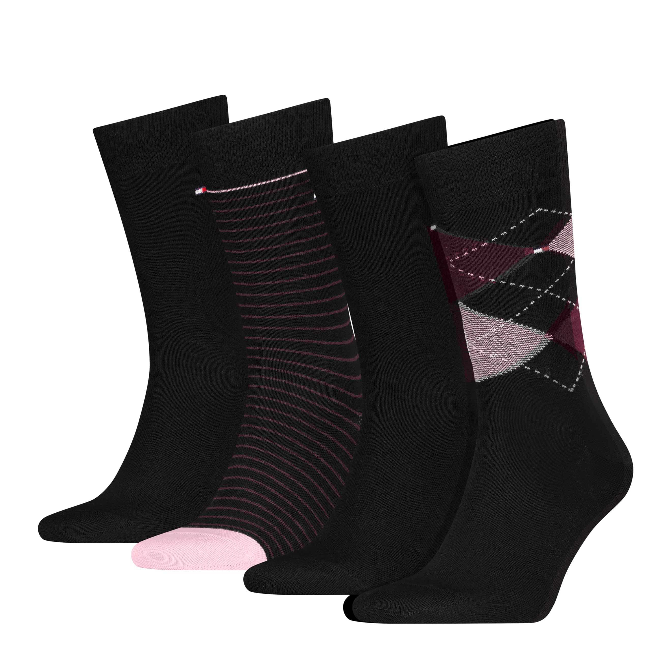 Tommy Hilfiger 8719965009202 TH Men Socks 4 Pairs Check Stripe Dot Ecom, burgundy, 39-42