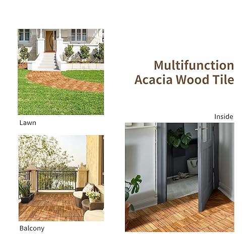 Miniatura 4 de Giantex 10 baldosas entrelazadas para terraza de patio, 31 x 31 cm, baldosas de madera de acacia, pavimentadoras de suelo compuesto de madera de 3
