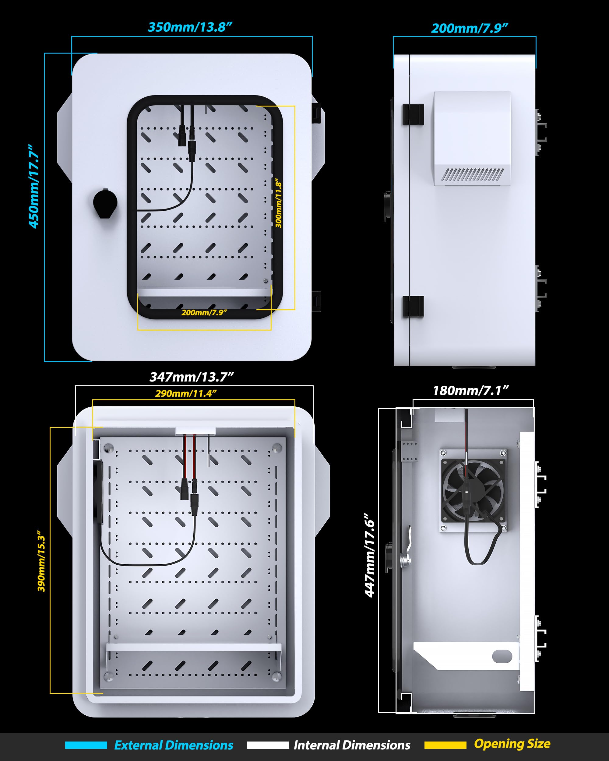Caja eléctrica para exteriores con ventana transparente, termostato y ventilador, control preciso de temperatura de -17.7 °C, clasificación IP65 resistente al agua, acero galvanizado, haz