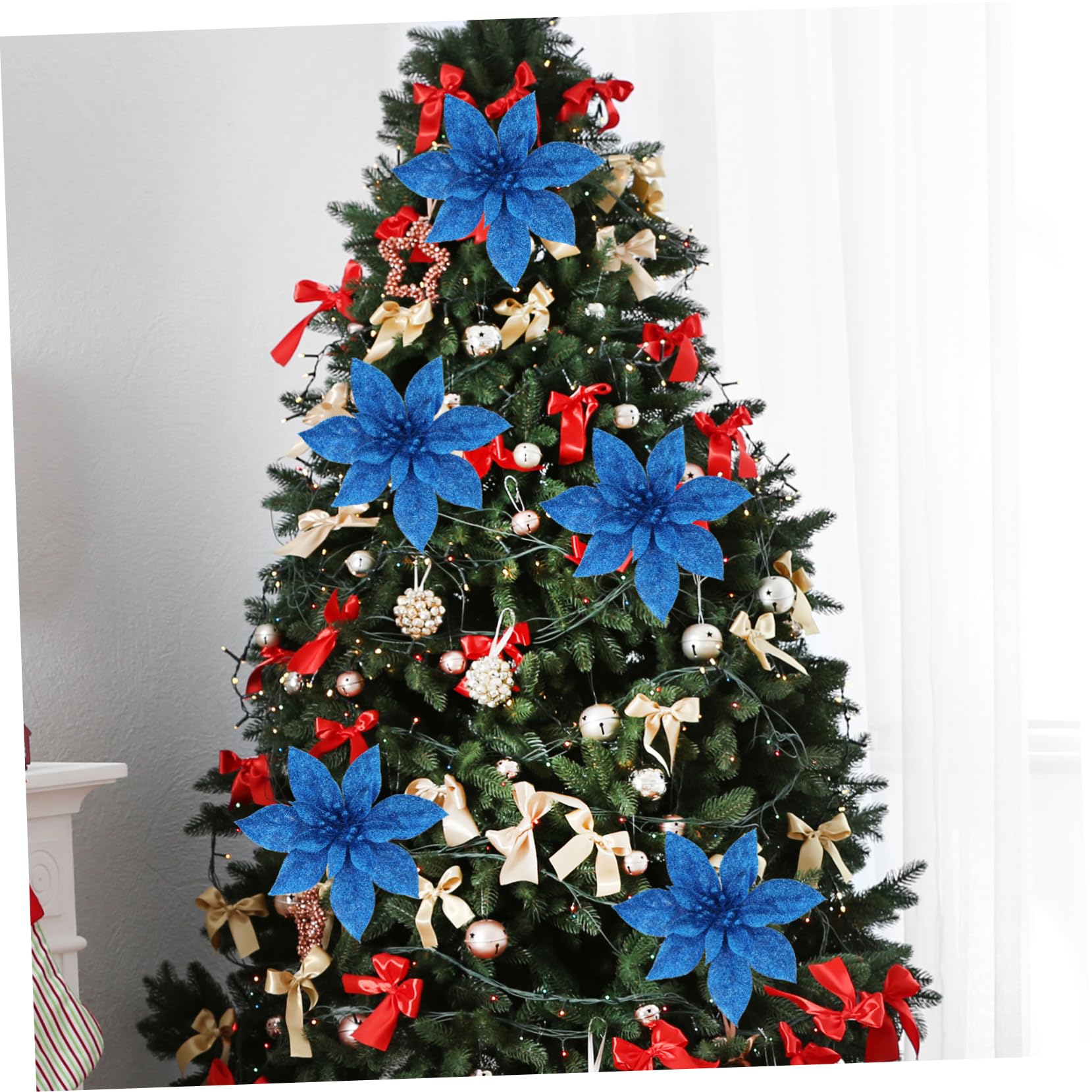 Cabilock 18piezas Flores Artificiales De Navidad para Decoración De Árbol Adornos Navideños De Poinsettia Simulación Floral para Hogar y Fiestas