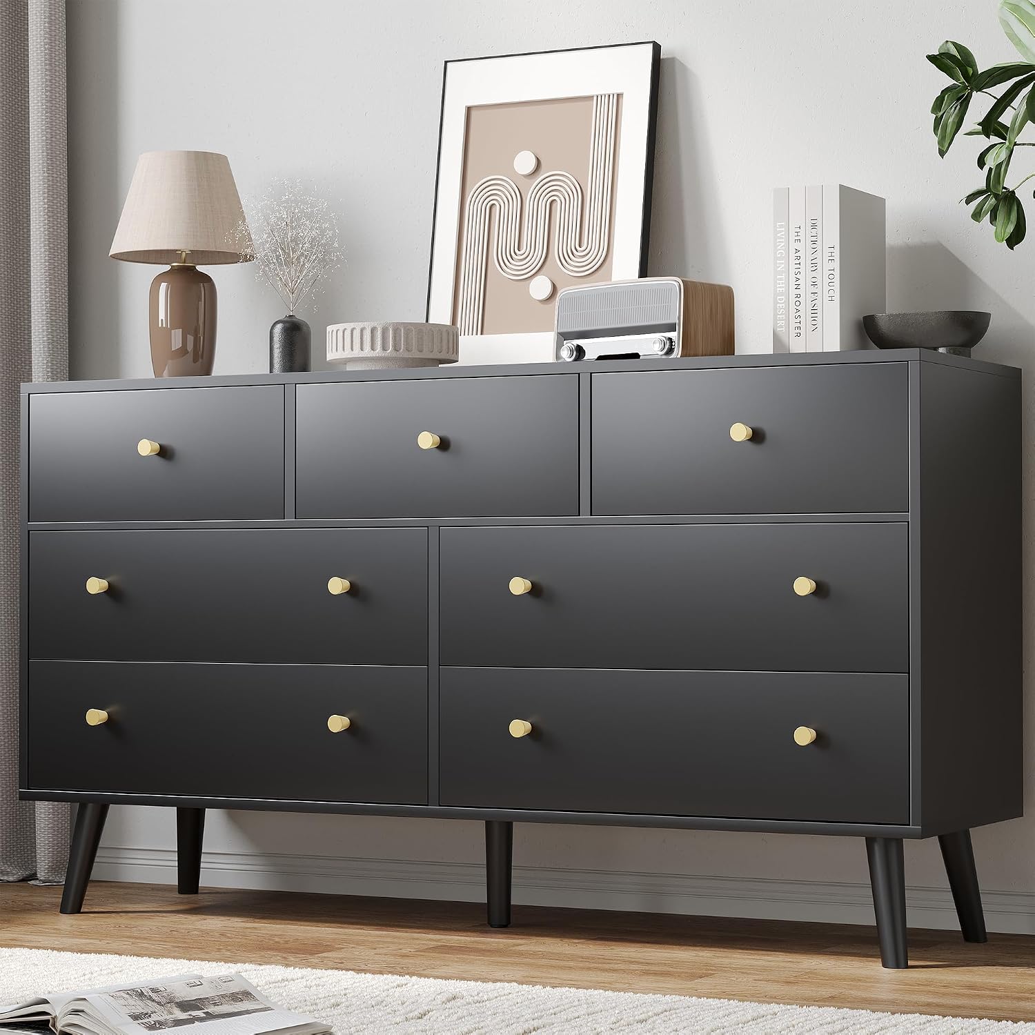 CHUWELL Black Dresser for Bedroom,55.1" Wide Dressers & Chests of Drawers