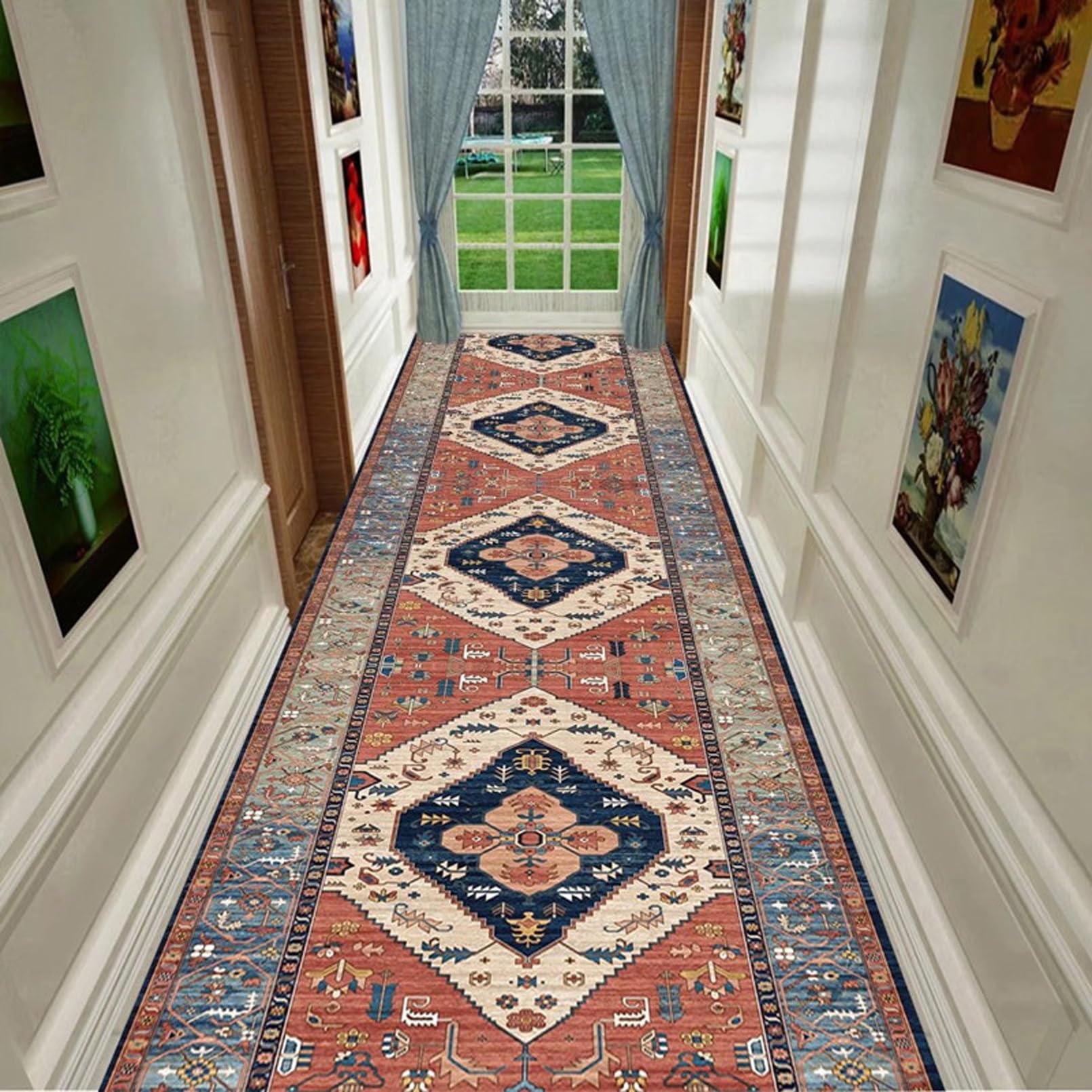 AZMANI Extra Long Hallway Runner Rug Contemporary Passage Runner Rug for Hallway, Long Carpet Geometry Long Carpet Runner for Hallway,0.6m x 3.5m