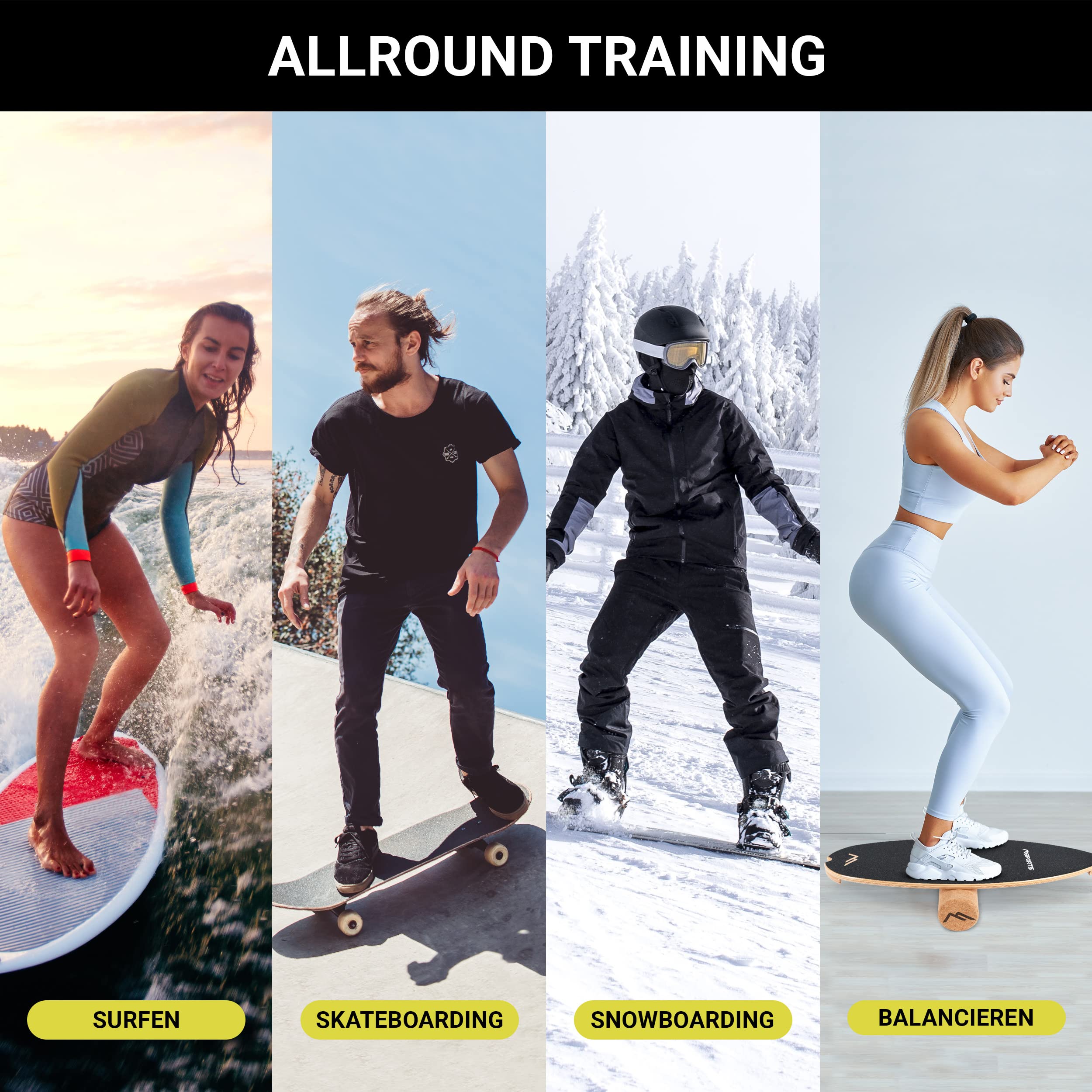 MSPORTS Balance Board aus Holz – Surf Balance Trainer für Gleichgewicht, Core-Training & Physiotherapie – Rutschfeste Oberfläche, Robust & Langlebig – Fitnessboard für Erwachsene & Kinder