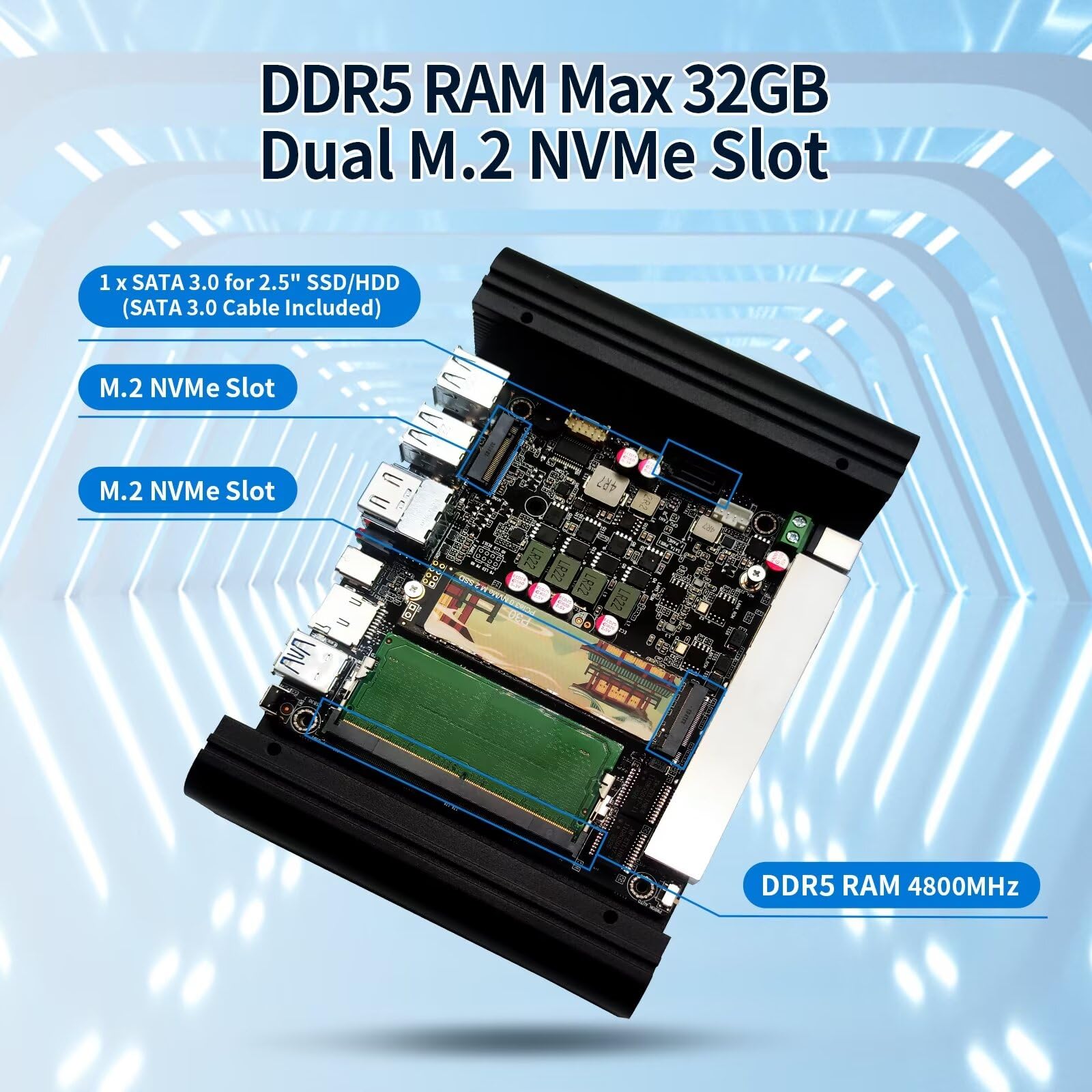 Glovary Firewall Mini PC Quad Core N100, DDR5 8GB RAM 256GB NVMe SSD, 6 x 2.5GbE i226V LAN Fanless Computer Hardware, Micro Firewall Appliance, AES-NI, OPNsense, TypeC Port, TF Card Slot