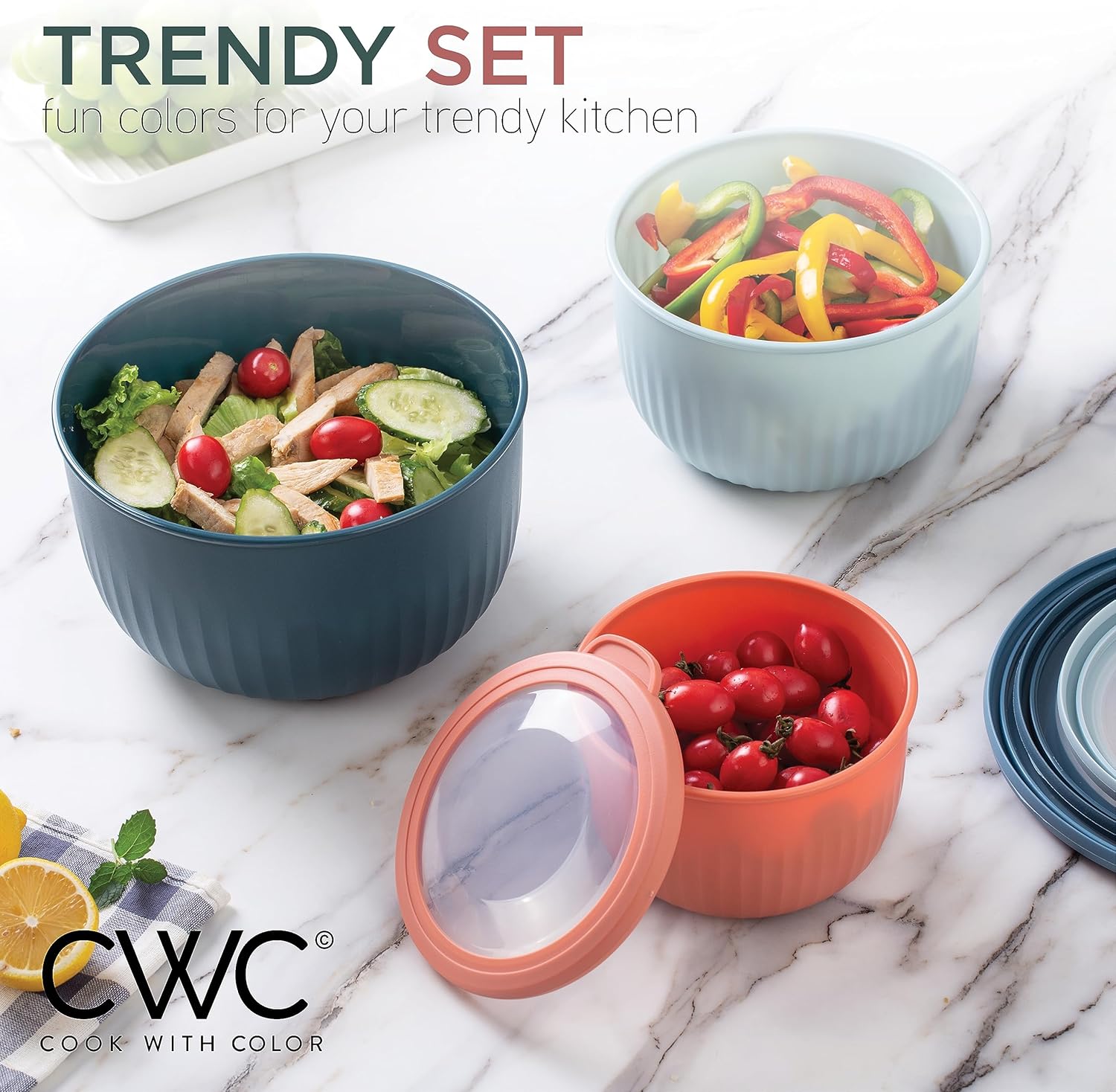 COOK WITH COLOR Prep Bowls with Lids- Wide and Deep Nesting Plastic Small Mixing Bowl Set with Lids, 12 Piece Set - Deep Bowls, Multicolor