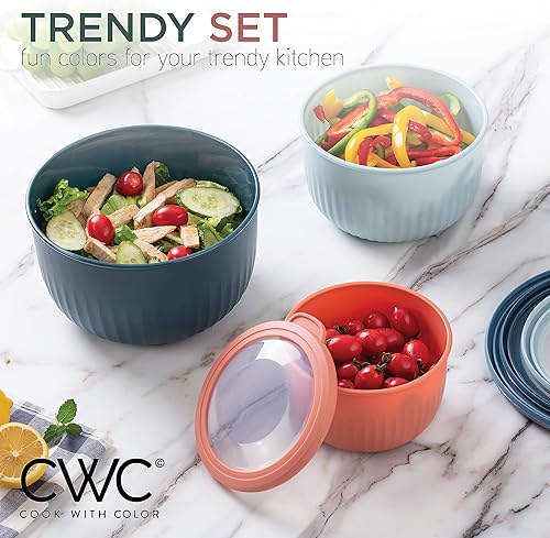 Vista 152 de COOK WITH COLOR - Juego de tazones de preparación profundos con tapas, para mezclar, de plástico, pequeños y apilables (color rosa/gris)