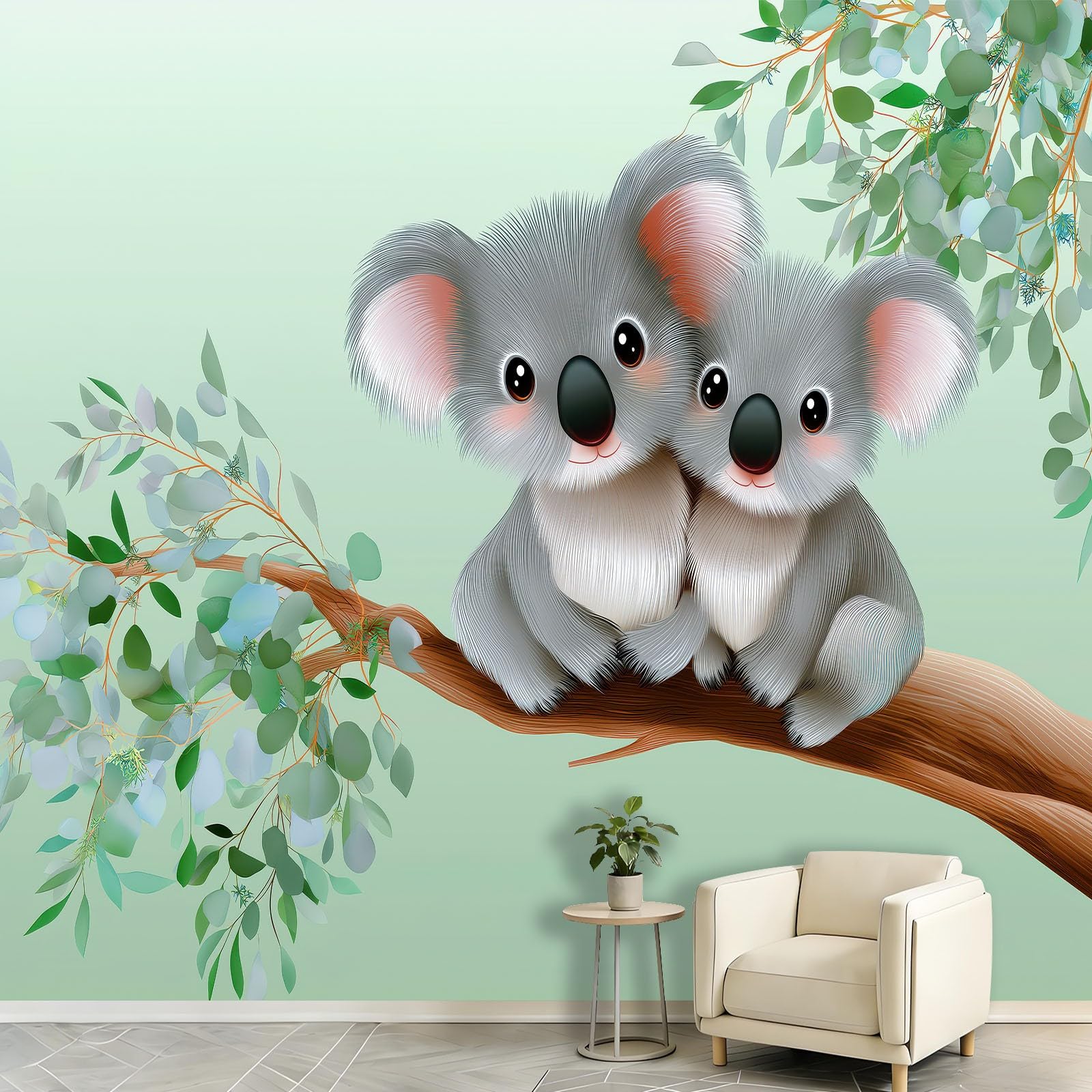 Mural de pared con diseño de rama de koala, póster decorativo para pared, diseño de mascotas lindas, arte de naturaleza, papel pintado fotográfico para sala de estar o dormitorio, 200 x 140 cm (ancho