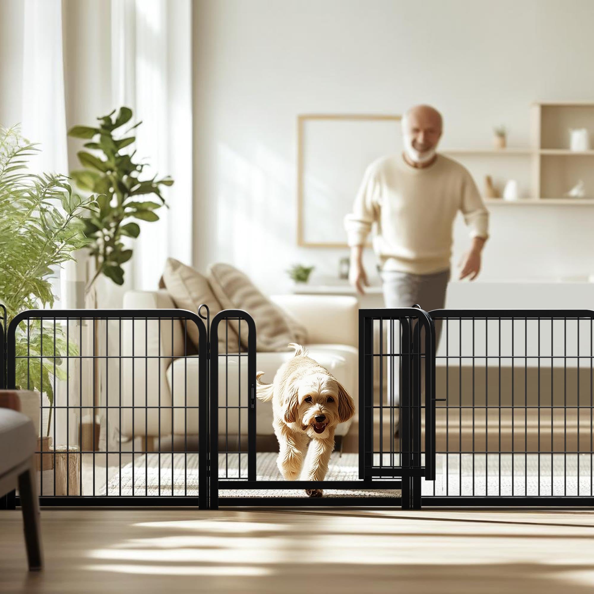 Yaheetech Parque para Cachorros de 12 Piezas, 63 cm de Alto, caño para Cachorros con 2 Puertas, Cierre automático, Flexible y Plegable, Parque para Mascotas para casa y jardín