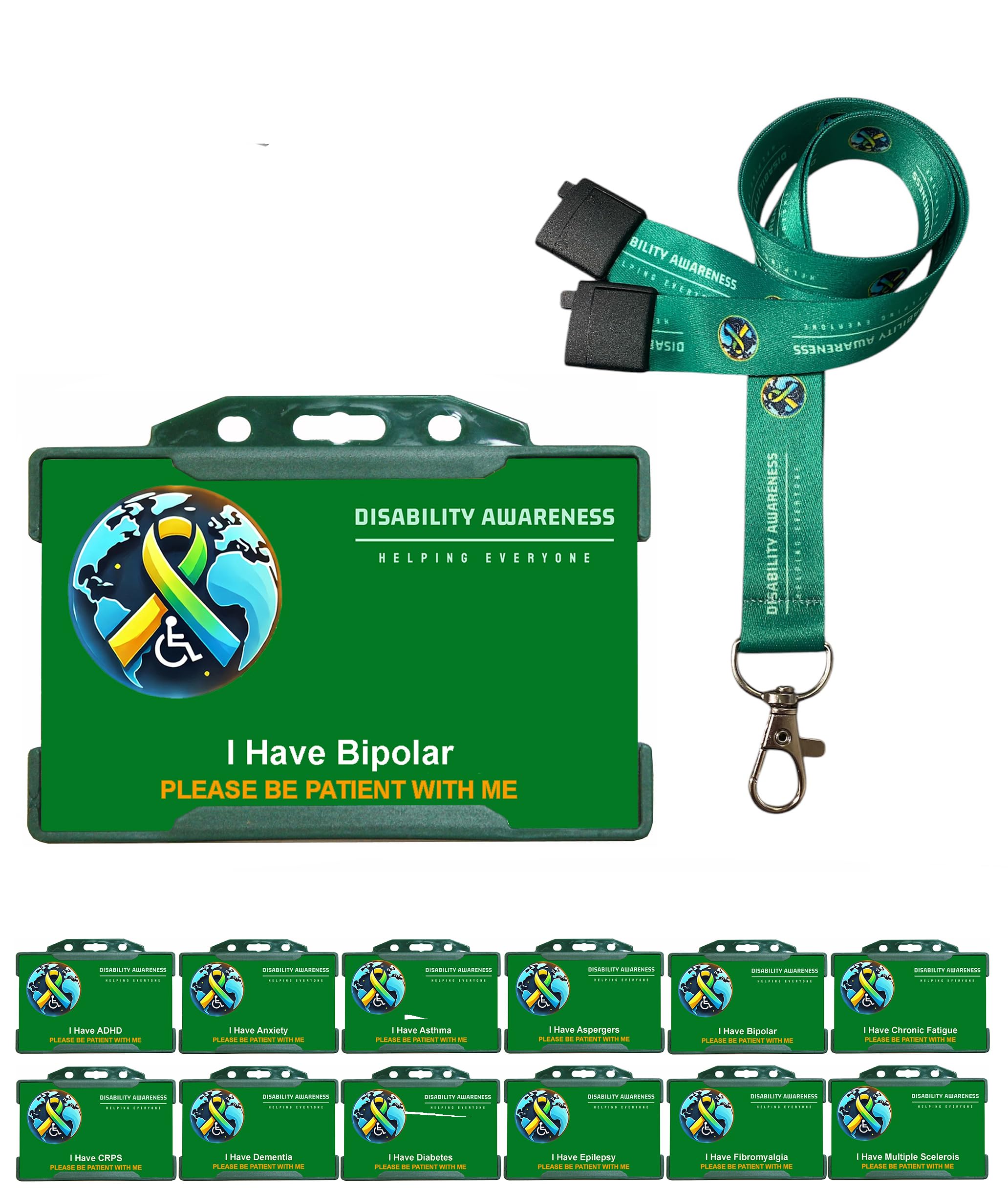 I Have Bipolar Awareness Badge & Printed Hidden Disability Lanyard World Symbol Uniting The World with Hidden Disabilities Quantum Leap โ image 1
