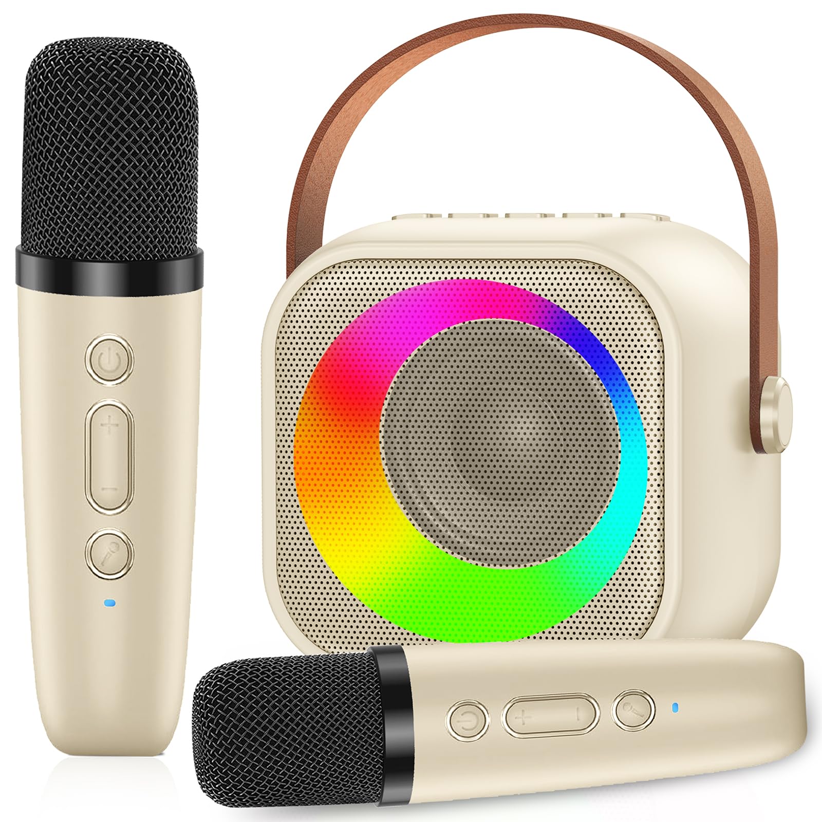Karaoke Machine 2 Wireless Microphones for Kids & Adult, Portable Bluetooth Karaoke Machine Speaker With Voice Changing Effects & LED Light for Home Karaoke Birthday Party