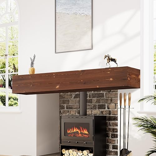 Miniatura 41 de Mantel de chimenea de 60 pulgadas, estante de mantel hecho a mano para sobre chimenea, mantel de madera con soporte invisible resistente, estantes
