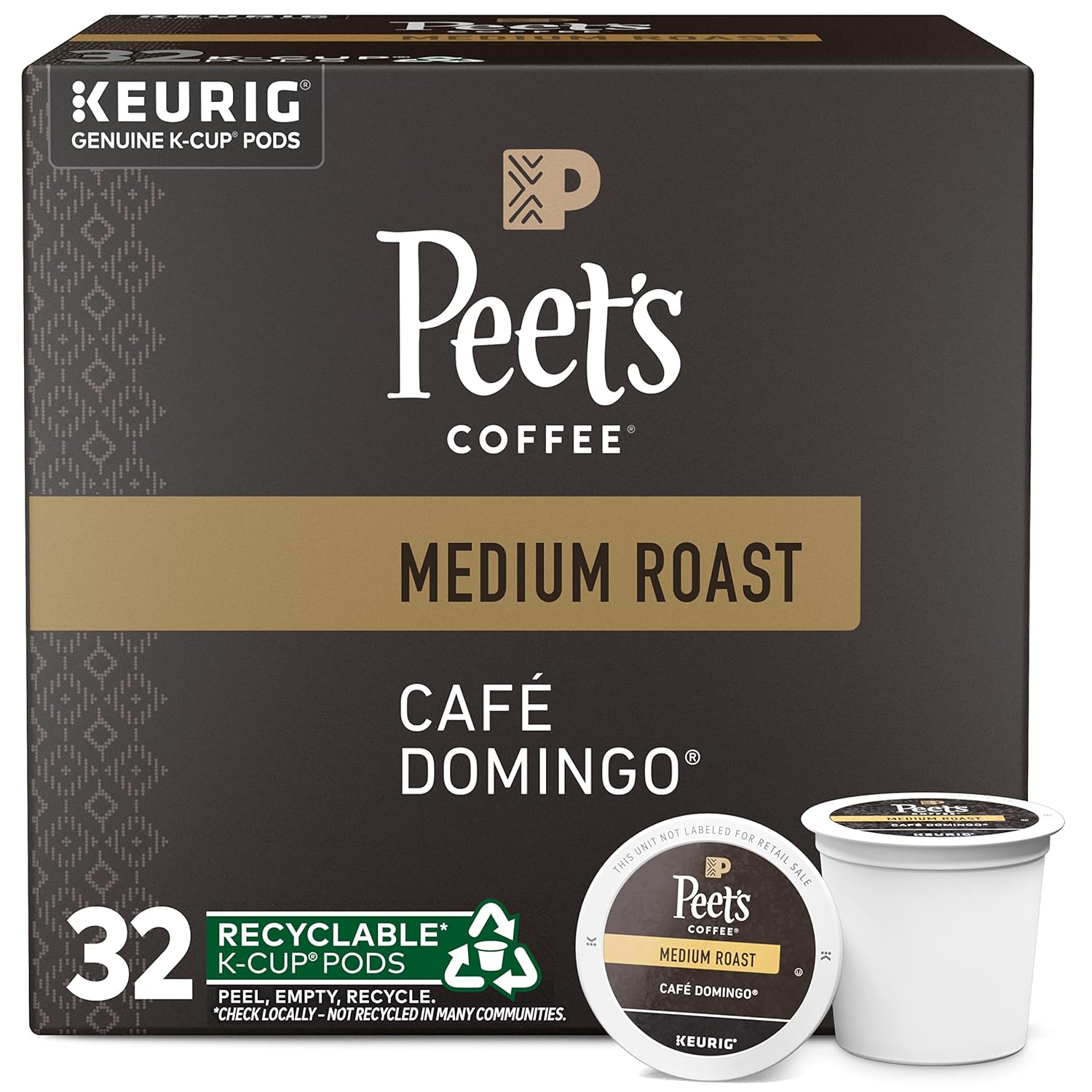 Peet's Coffee, Medium Roast Keurig K-Cup Pods - Cafe Domingo 32 Count (1 Box of 32 K-Cup Pods) BEST BY /14 /12/2025