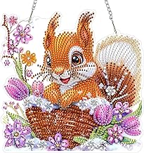 MAXBYE Squirrel Diamond Painting Art Pendant, Adult Diamond Painting Window Hanging with Chain, Purple Flowers Painting Diamond Art Pendant Door and Window Decoration Gift 20 x 20 cm