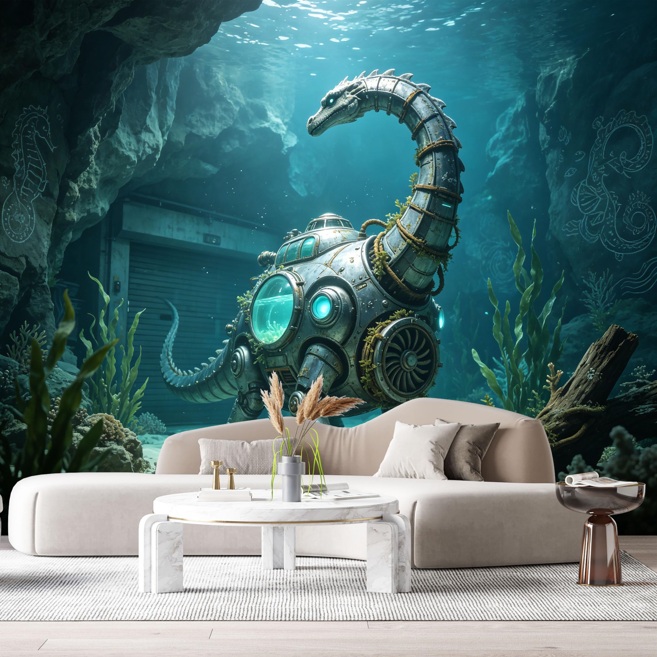 Custom Size Wall Mural Underwater Beast Mech Steampunk Robot Ocean SciFi SelfAdhesive Art Prints Removable Large Wallpaper Esports Room Game Room Tenant Room Studio