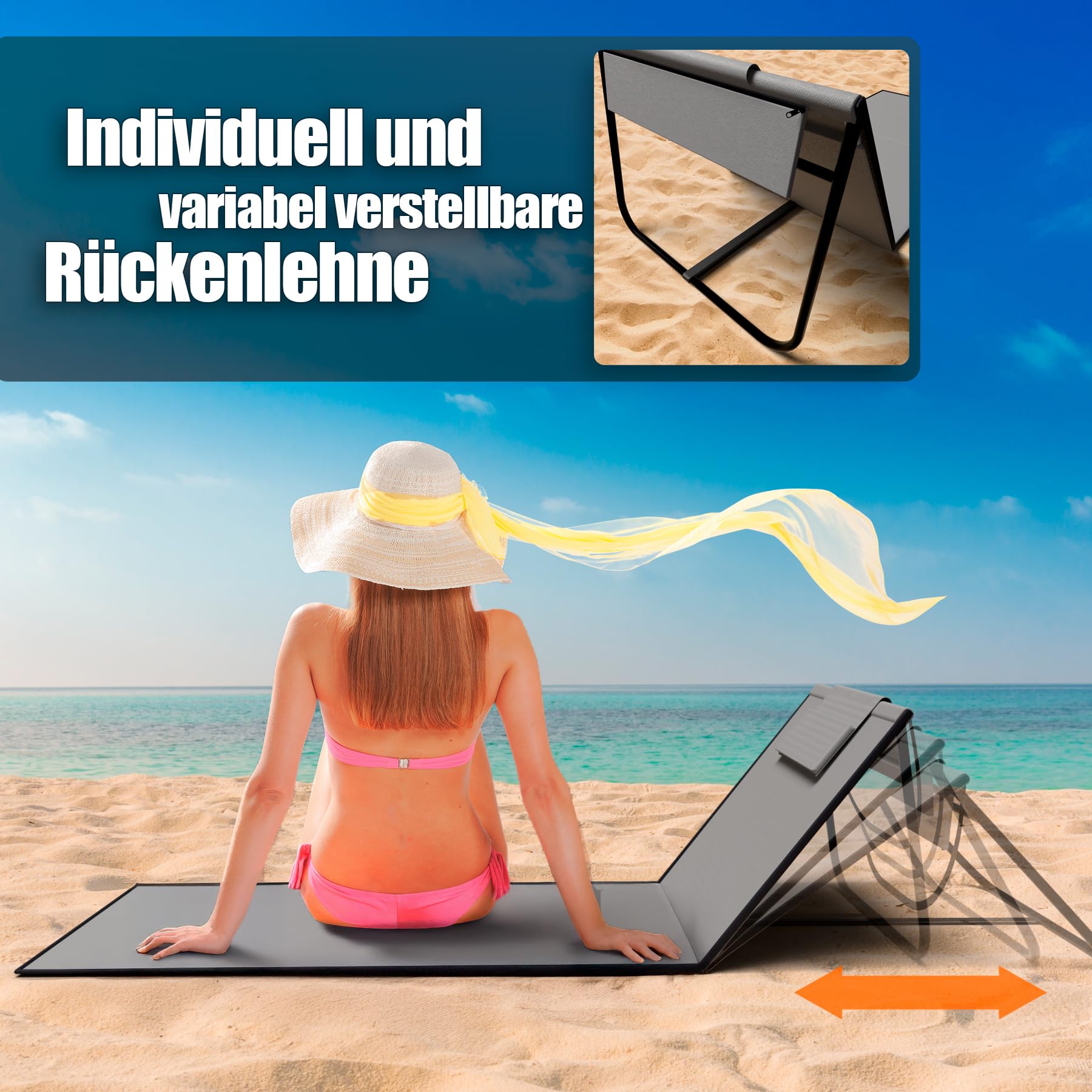 BigDean Strandliege 2er Set Strandstuhl klappbar leicht nur 1,3 kg - Strandmatte tragbar und gepolstert