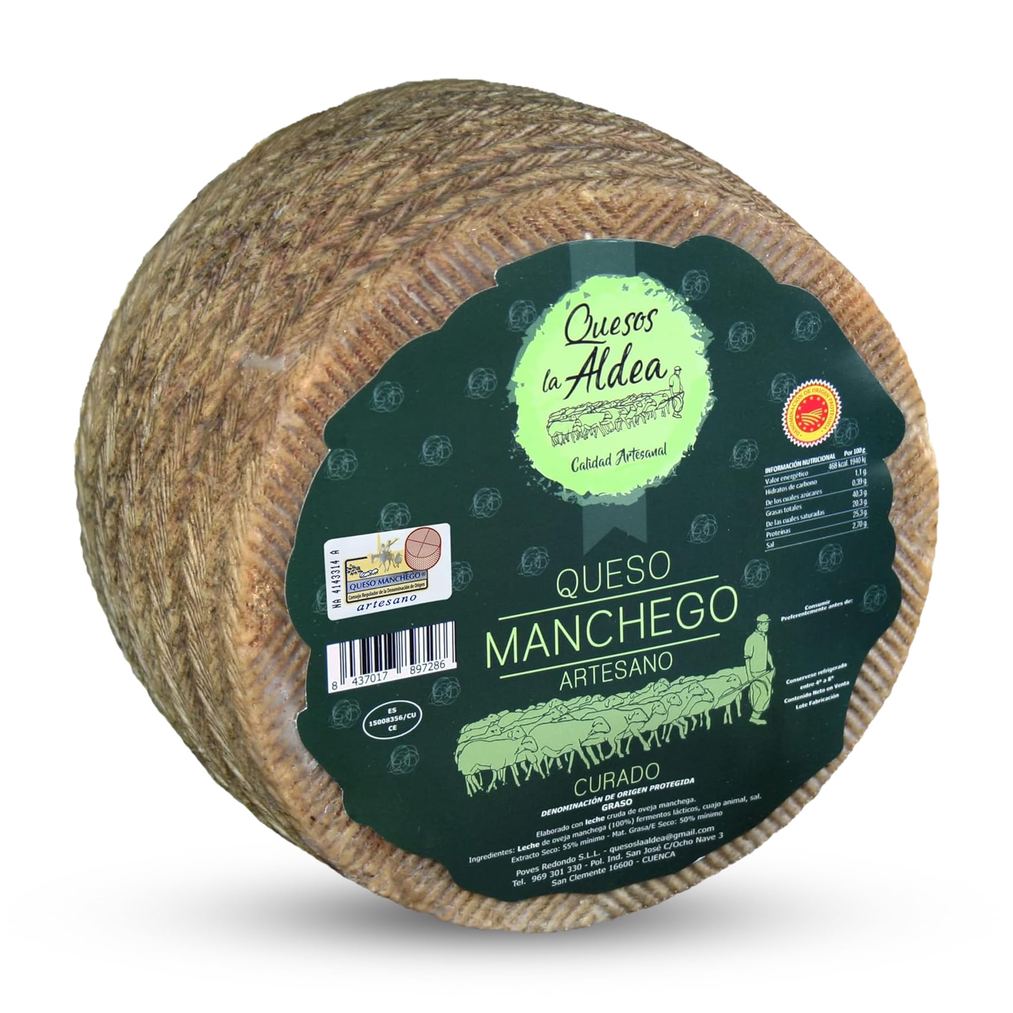 QUESOS LA ALDEA | Queso Manchego Curado de Oveja Artesano de Origen D.O. | Queso Gourmet 3 kg | Perfecto para Packs Regalo de Quesos gourmet, Cesta y Regalo Gourmet | Queso Curado